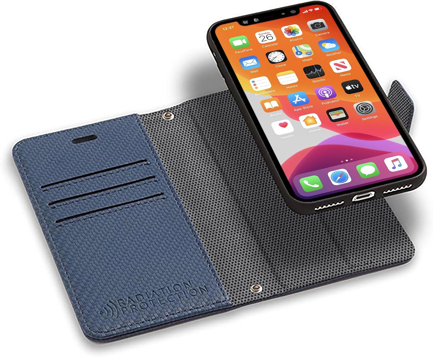 SafeSleeve EMF Blocking Wallet Case for iPhone 6/7/8, Black | EMF Blocker, Card Data Protection, Magnetic Closure, Leather Folio Protection for Daily Use