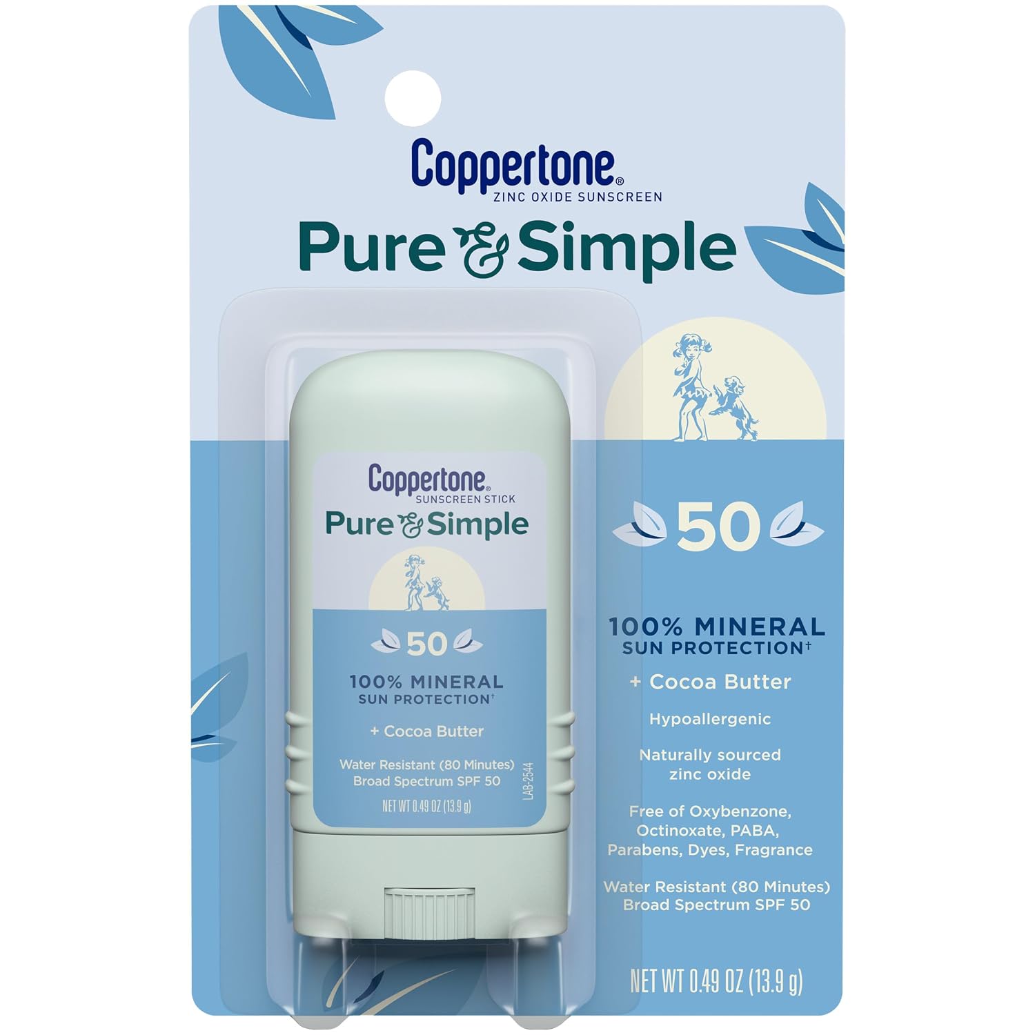 Coppertone Pure & Simple Mineral Face Sunscreen Stick, SPF 50, 0.49 oz