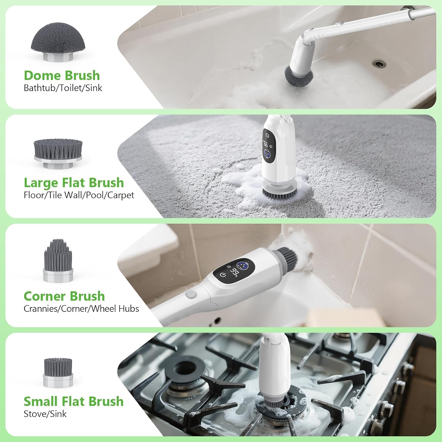 Electric Spin Scrubber, Bathroom Scrubber with Aluminum Alloy Handle | 3H Work Time, Cordless Cleaning Brush with 3-Speed, IPX7 Waterproof