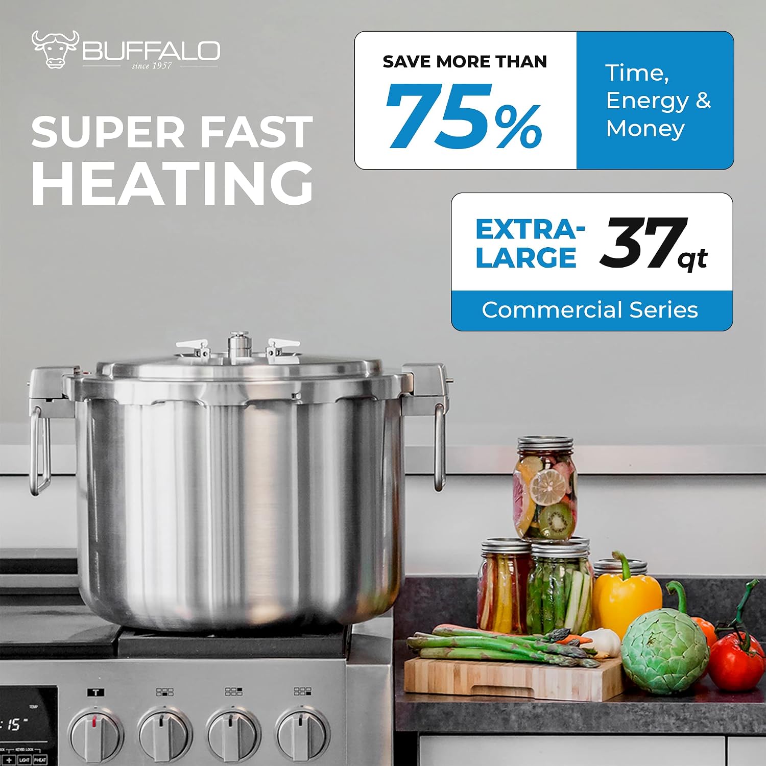 Buffalo 15 Qt Pressure Cooker Stainless Steel - Large Stove Top Canner | 15 Quart Pressure Canners for Canning - Easy to Clean Pressure Canning Pot with Lid - Can Cooker - QCP415