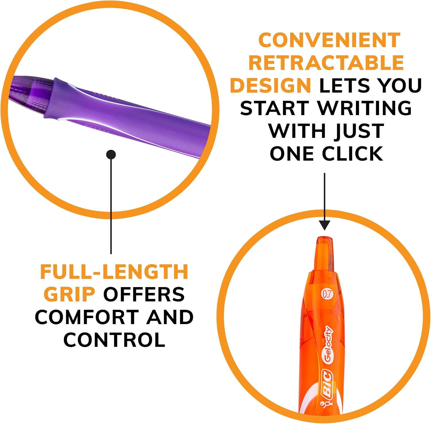 BIC Gelocity Quick Dry Gel Pens, Medium Point, 0.7 mm, 8-Count Pack | Full-Length Comfort Grip, Smudge-Resistant Quick Dry Ink, Ideal for School Supplies and Color-Coding Notes
