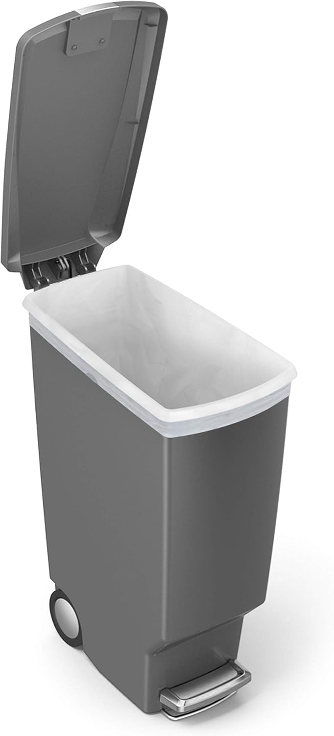 simplehuman 40 Liter / 10.6 Gallon Slim Kitchen Step Trash Can With Secure Slide Lock, Black Plastic