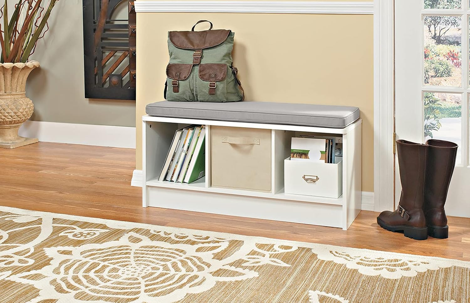 ClosetMaid 3258 Cubeicals 3-Cube Storage Bench, Natural Gray with Gray Cushion