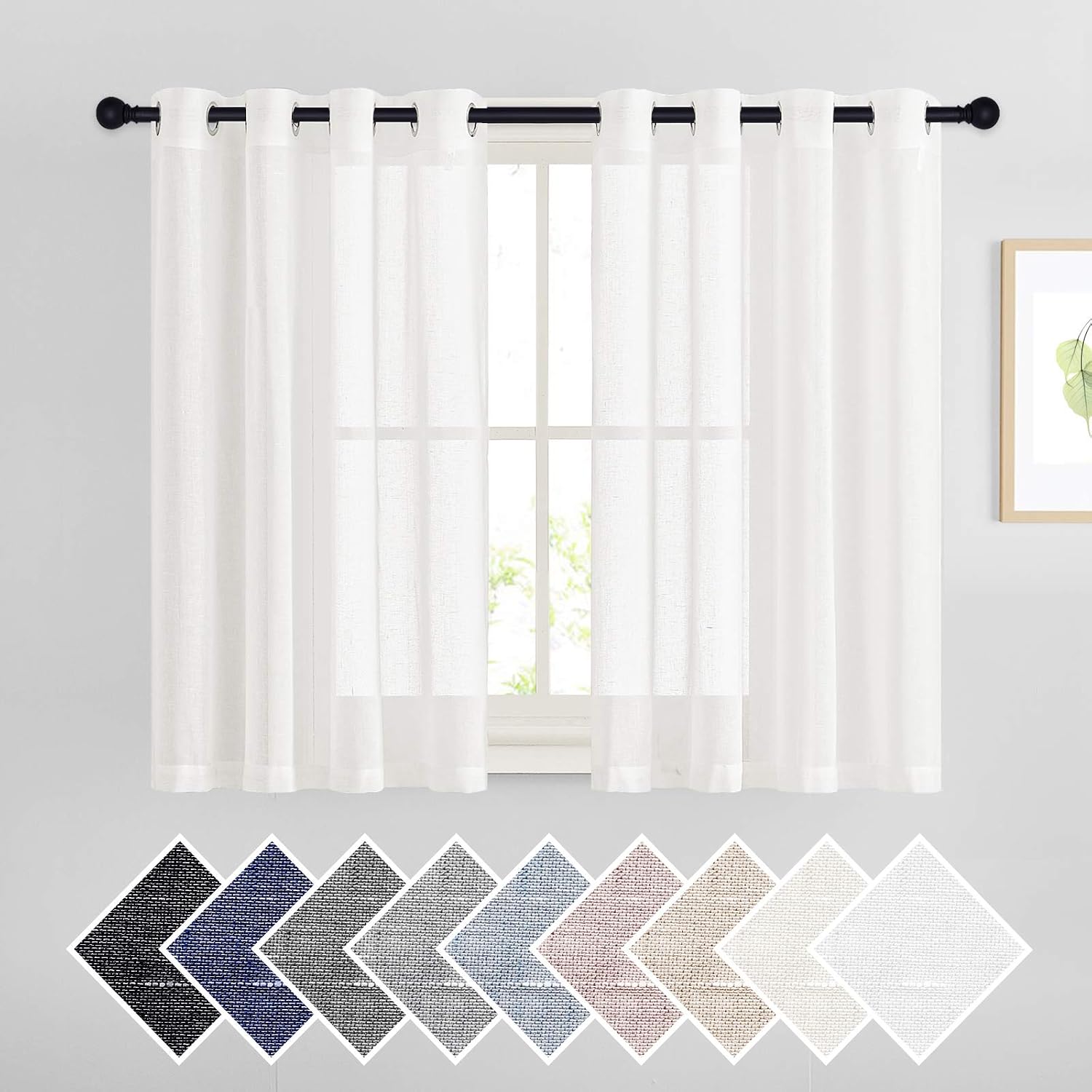 NICETOWN Linen Curtains Semi Sheer Bedroom Window Curtains