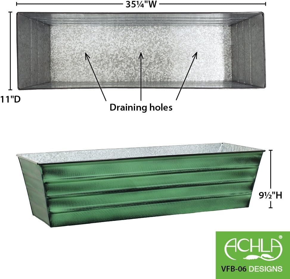 Achla Designs Galvanized Window Flower Box Planter-Green-Medium (24" L x 9.5" W x 7.5" H)