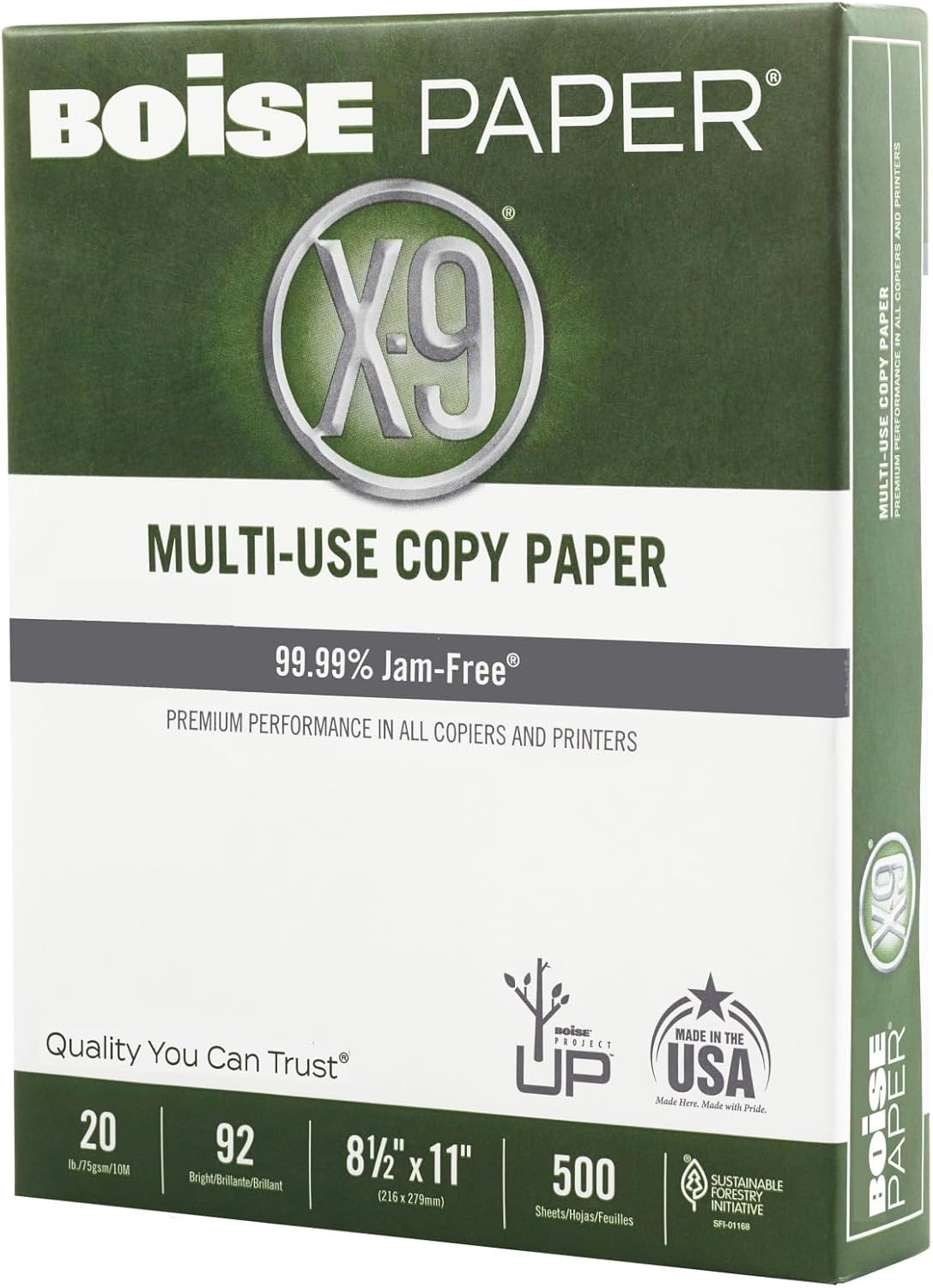 Boise X-9 Multi-Use Printer & Copy Paper, 5 Reams, White, Ledger (11in x 17in), 2500 Sheets Per Case, 20 Lb, 92 Brightness