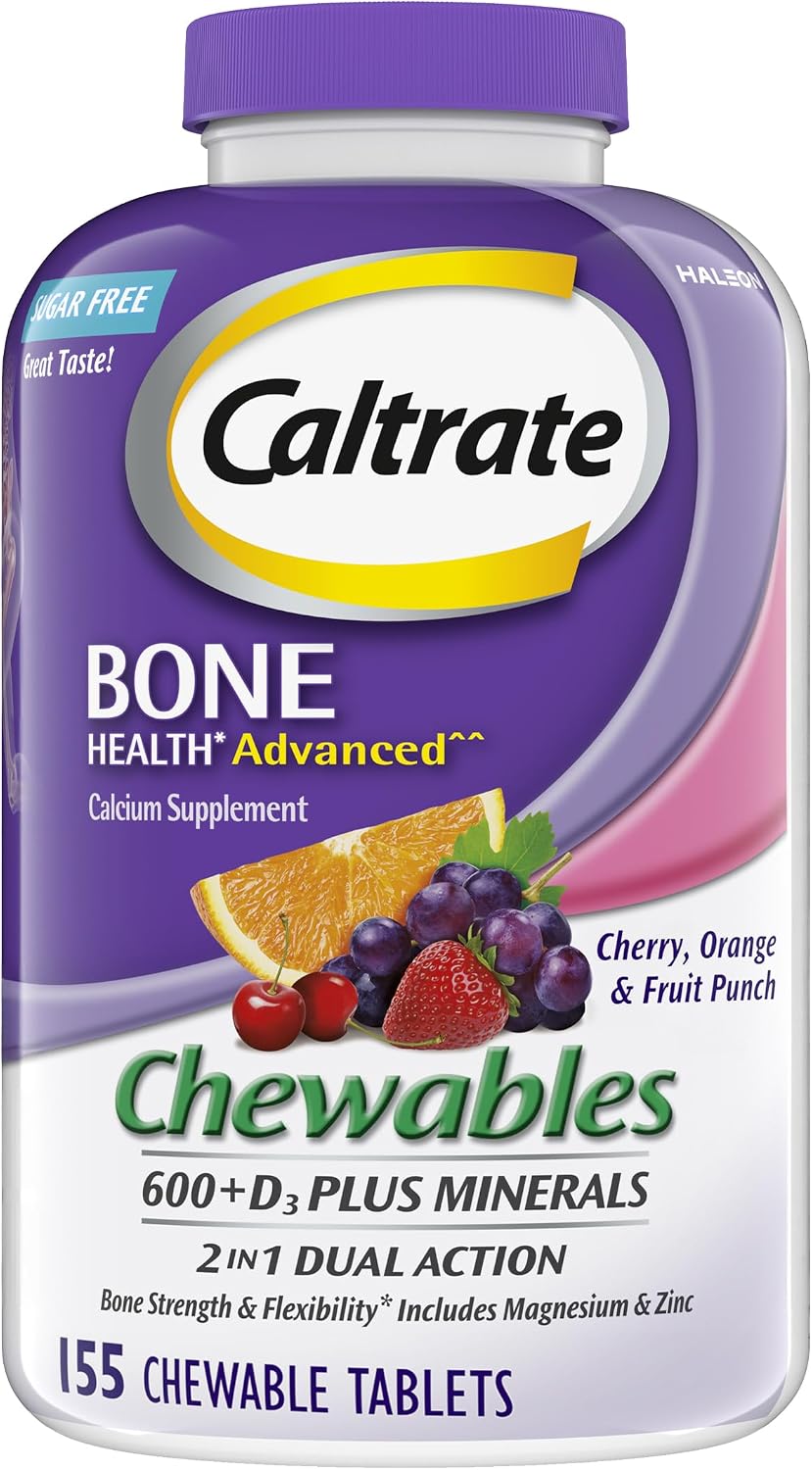 Caltrate Chewables 600 Plus D3 Vitamin D and Calcium Supplement, 155 count | Sugar Free, Highest Level of Vitamin D3, Maximizes Calcium Absorption to Support Strong Bones and Daily Function