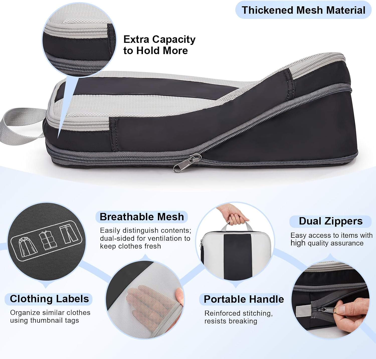 OlarHike 10 Set Compression Packing Cubes for Travel Essentials,Compressible Expandable Space Saver Bags for Organizing Clothes,Luggage Suitcase Garment Bags with Over 1000 pcs Mesh Holes(Black)