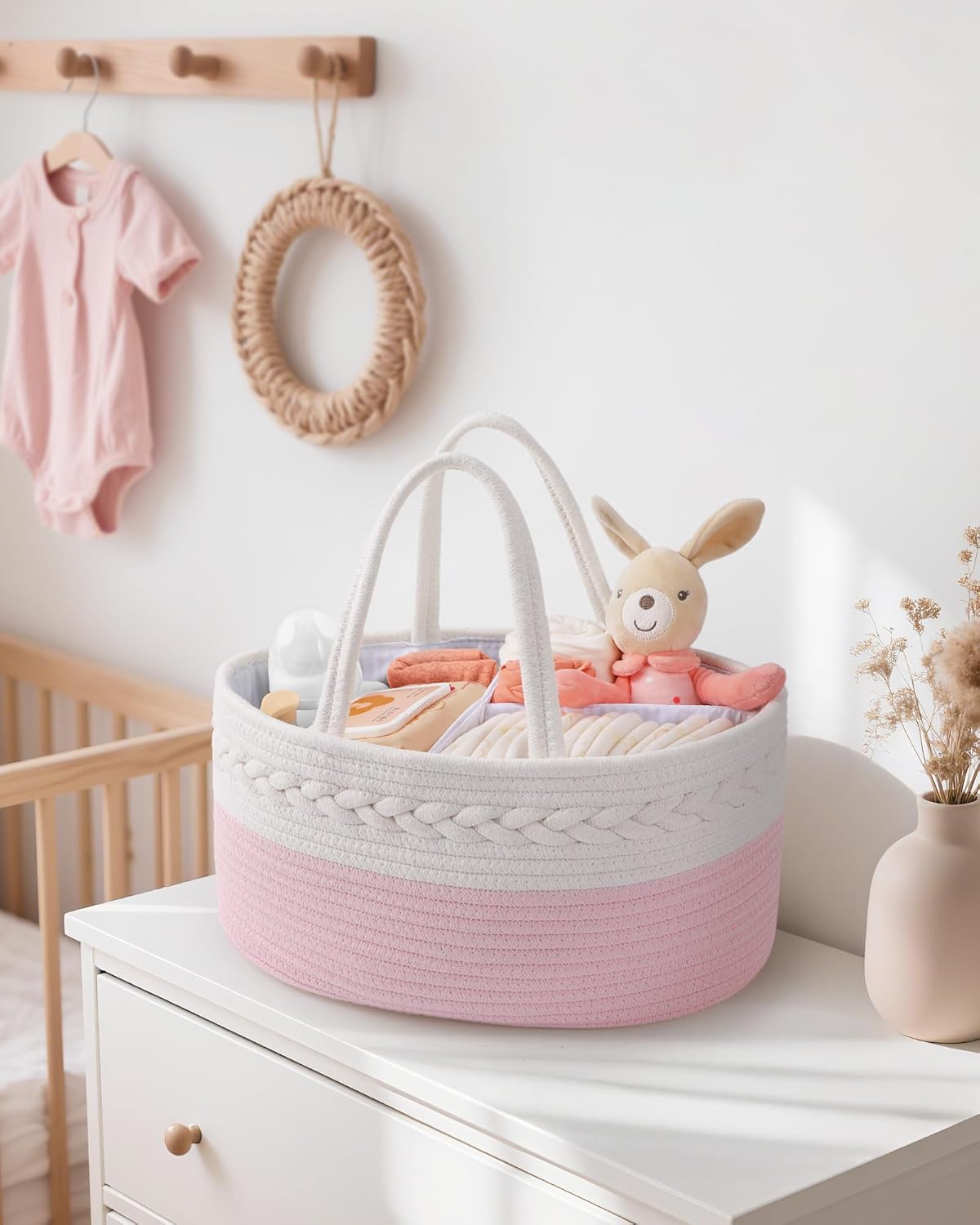 Maliton Diaper Caddy Organizer for Baby, Cotton Rope Baby Gift Basket, Portable Diaper Organizer for changing table, Nursery Storage Organizer