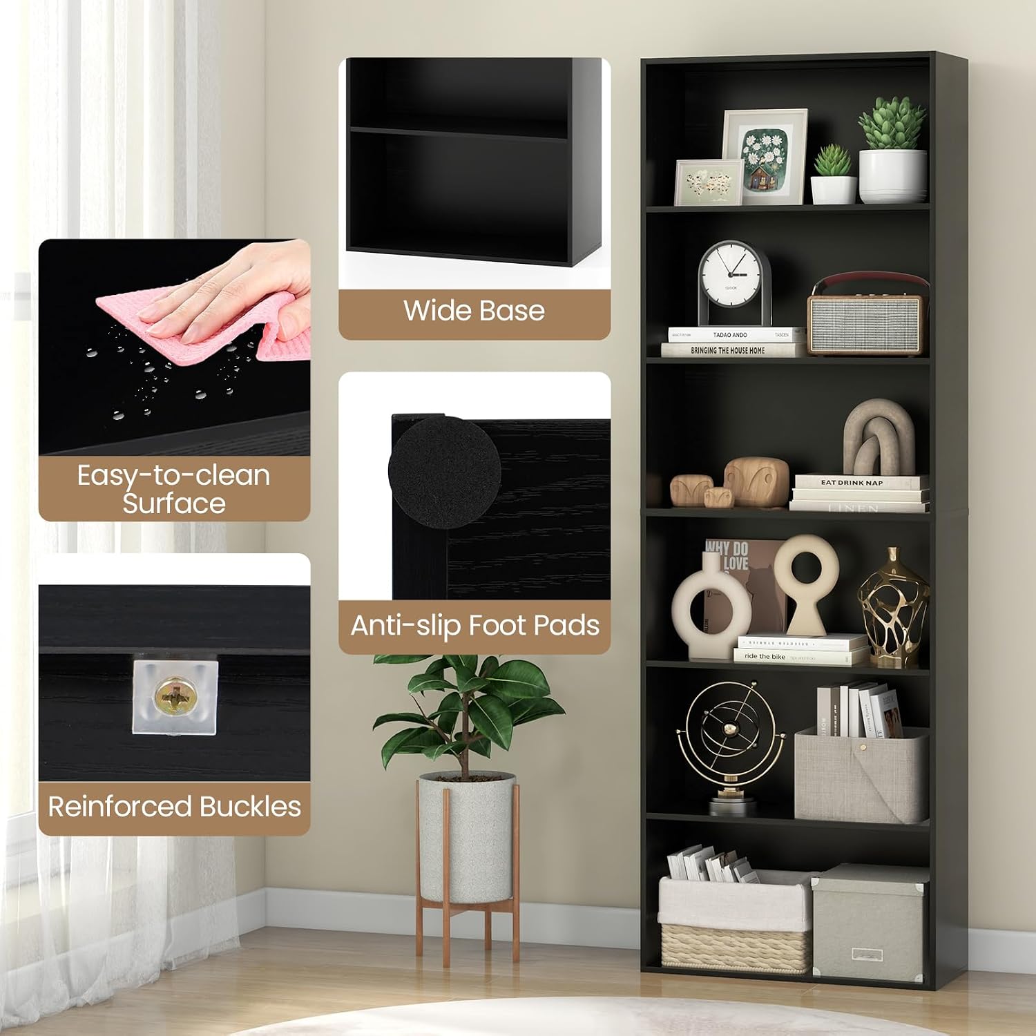 Giantex 8-Cube Bookcase, 3-Tier Cubby Bookshelf, Horizontal Vertical Display Rack with Anti-Tipping Kits, Modern Storage Organizer Shelf Unit for Bedroom, Living Room, Study (Natural, 8-Cube)