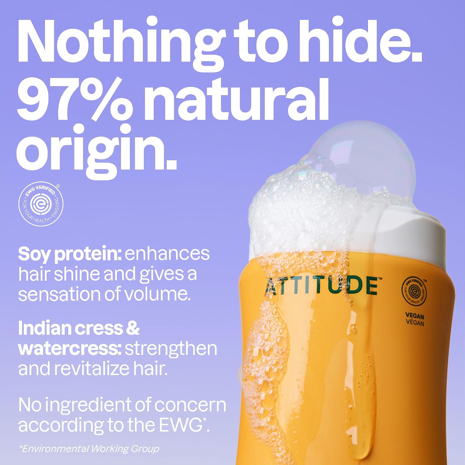 ATTITUDE Clarifying Hair Shampoo, EWG Verified, Restores Shine, Naturally Derived Ingredients, Vegan and Plant Based, Lemon Leaves and White Tea, 16 Fl Oz