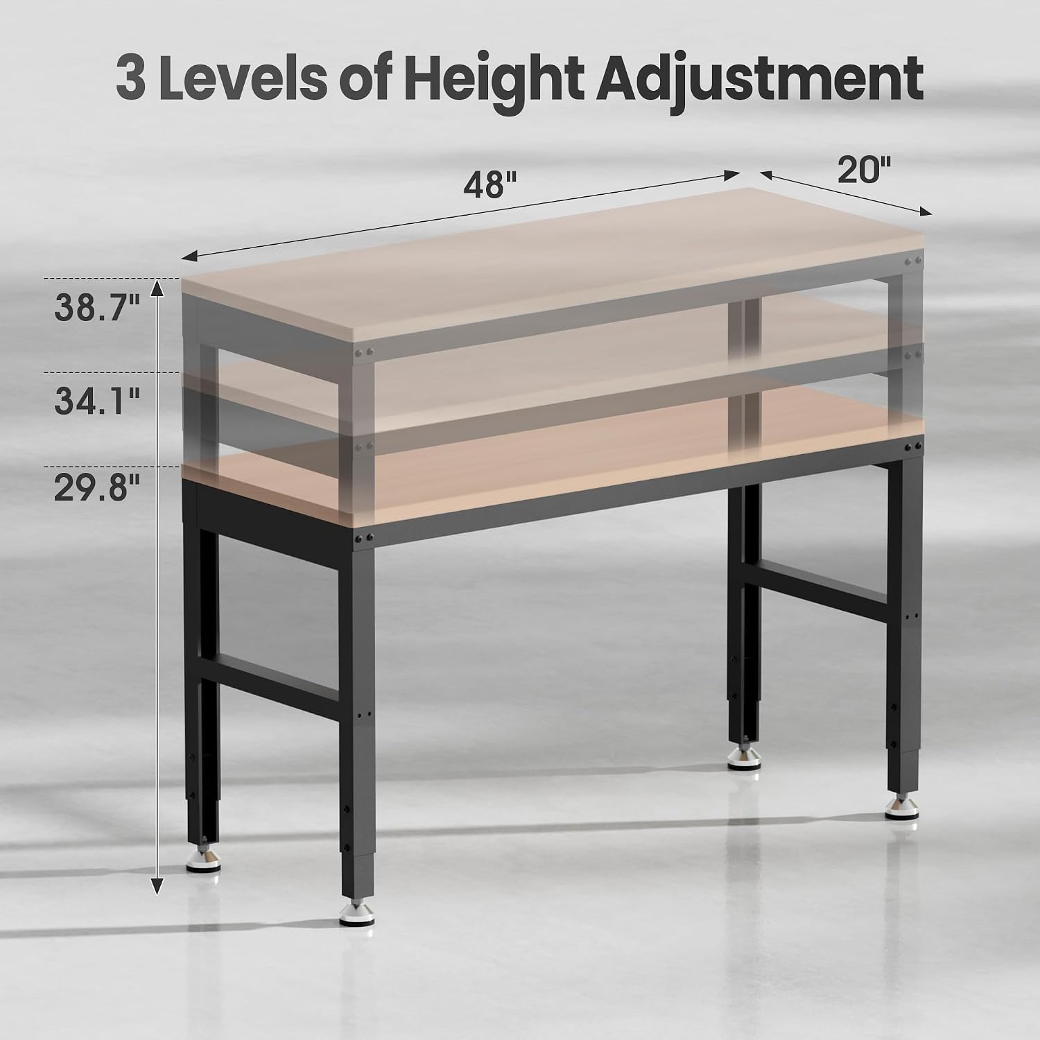 Antifir 60" Adjustable Workbench, Heavy Duty Wood Workstation | Garage Workbench, 2000 LBS Load Capacity, Work Table with Power Outlet and Foot Pads for Commercial, Workshop, Office, Home