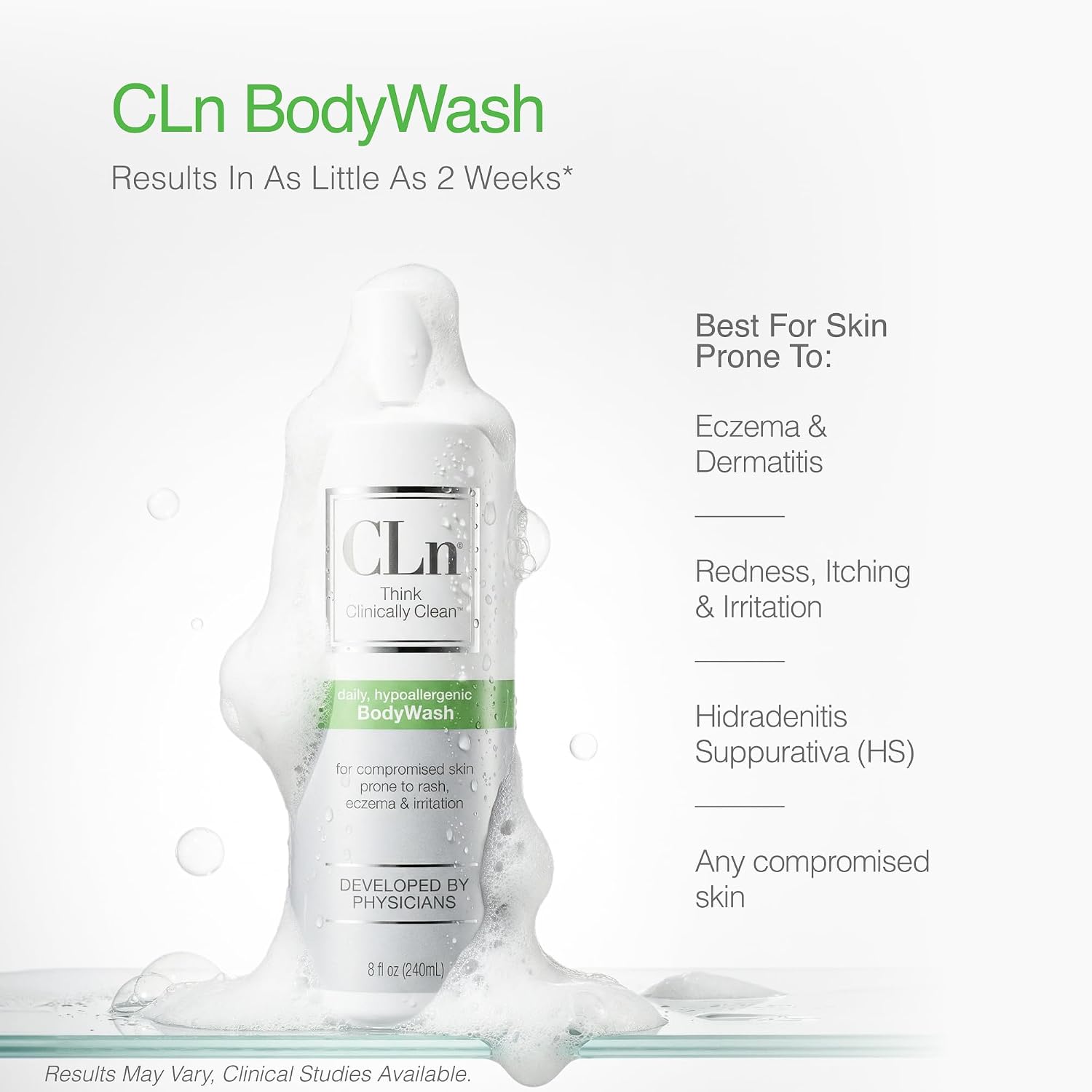 CLn® BodyWash - Non-Drying Body Wash, For Compromised Skin Prone to Eczema, Dermatitis, Rash & Hidradenitis Suppurativa, Fragrance-Free & Paraben-Free, 8 fl oz.
