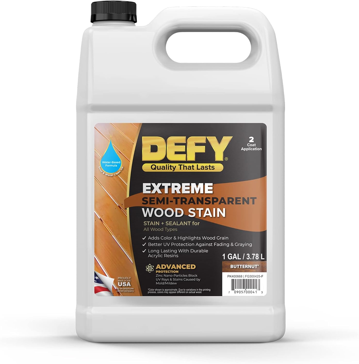 DEFY Extreme Wood Stain and Sealer in One - 1 Gallon Semi-Transparent Waterproof Coating for All Wood Types - Cedar Tone
