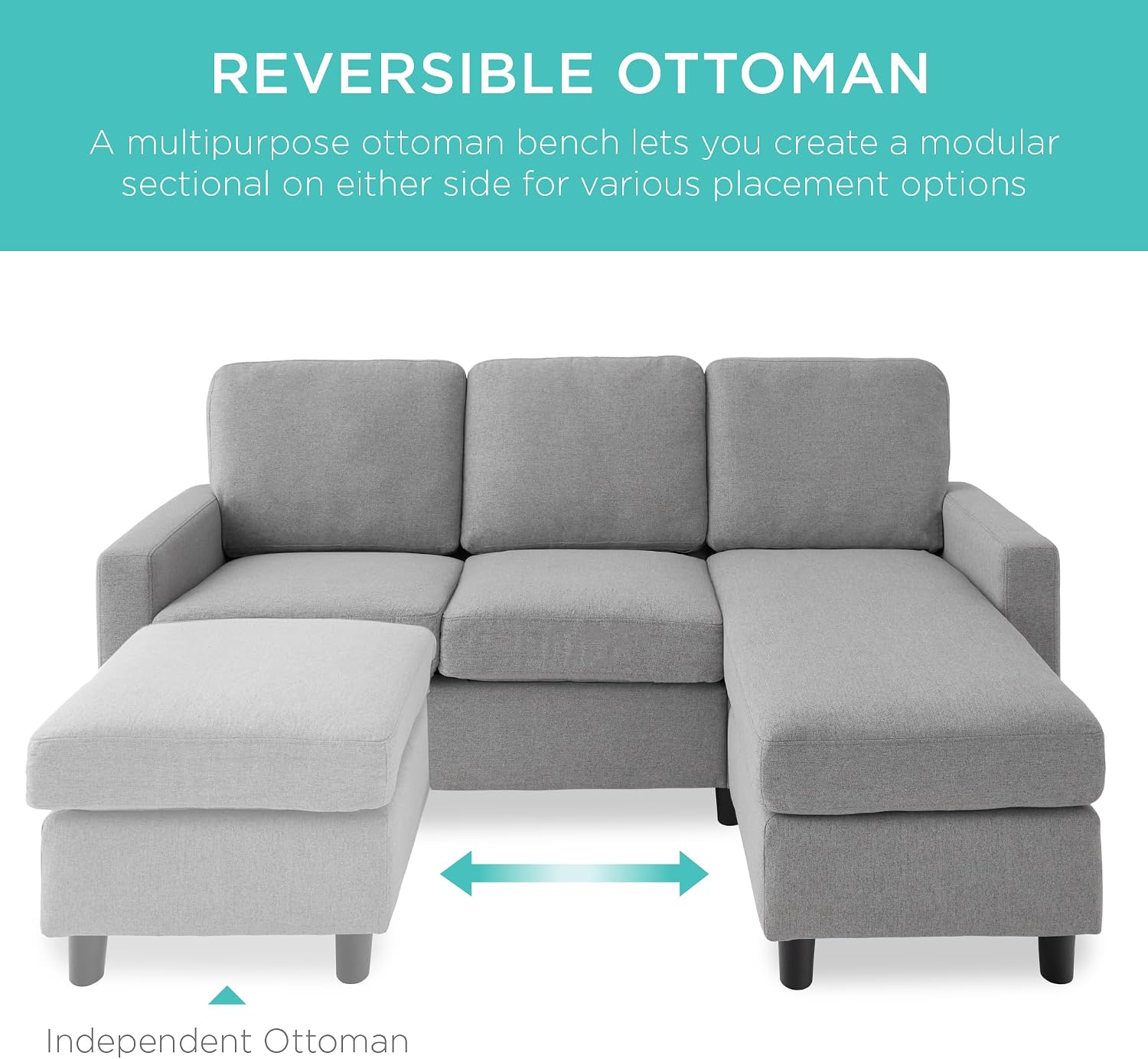 Best Choice Products Upholstered Sectional Sofa for Home, Apartment, Dorm, Bonus Room, Compact Spaces w/Chaise Lounge, 3-Seat, L-Shape Design