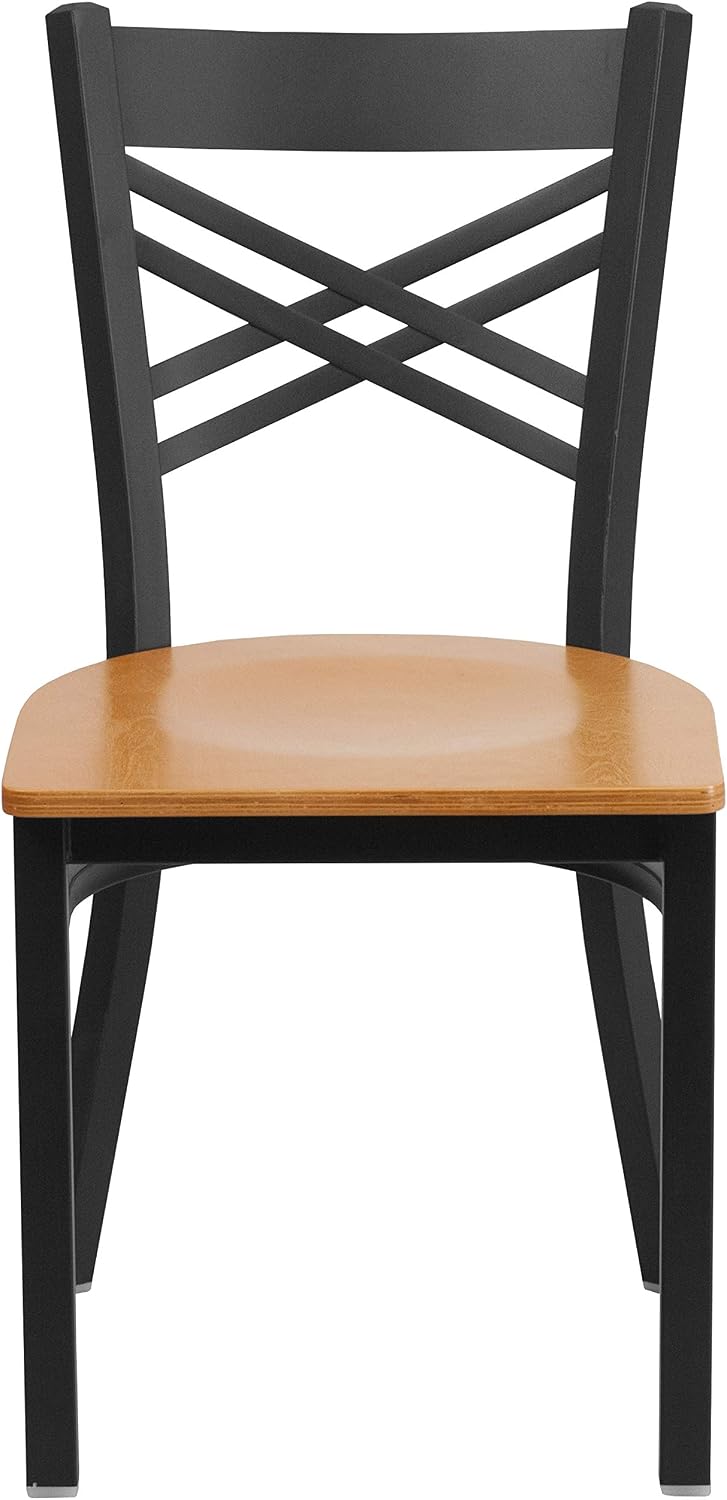 Flash Furniture Hercules Series "X" Back Metal Restaurant Chairs, Modern Upholstered Armless Dining Chairs for Restaurants/Kitchens, Set of 2, Black