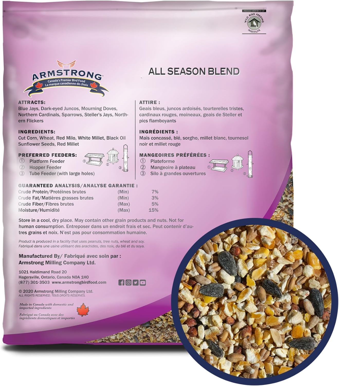 Armstrong Wild Bird Food All Season Bird Seed Blend, 40 Pounds - with Cut Corn, Wheat, White & Red Millet, Black Oil Sunflower Seeds for Blue Jays
