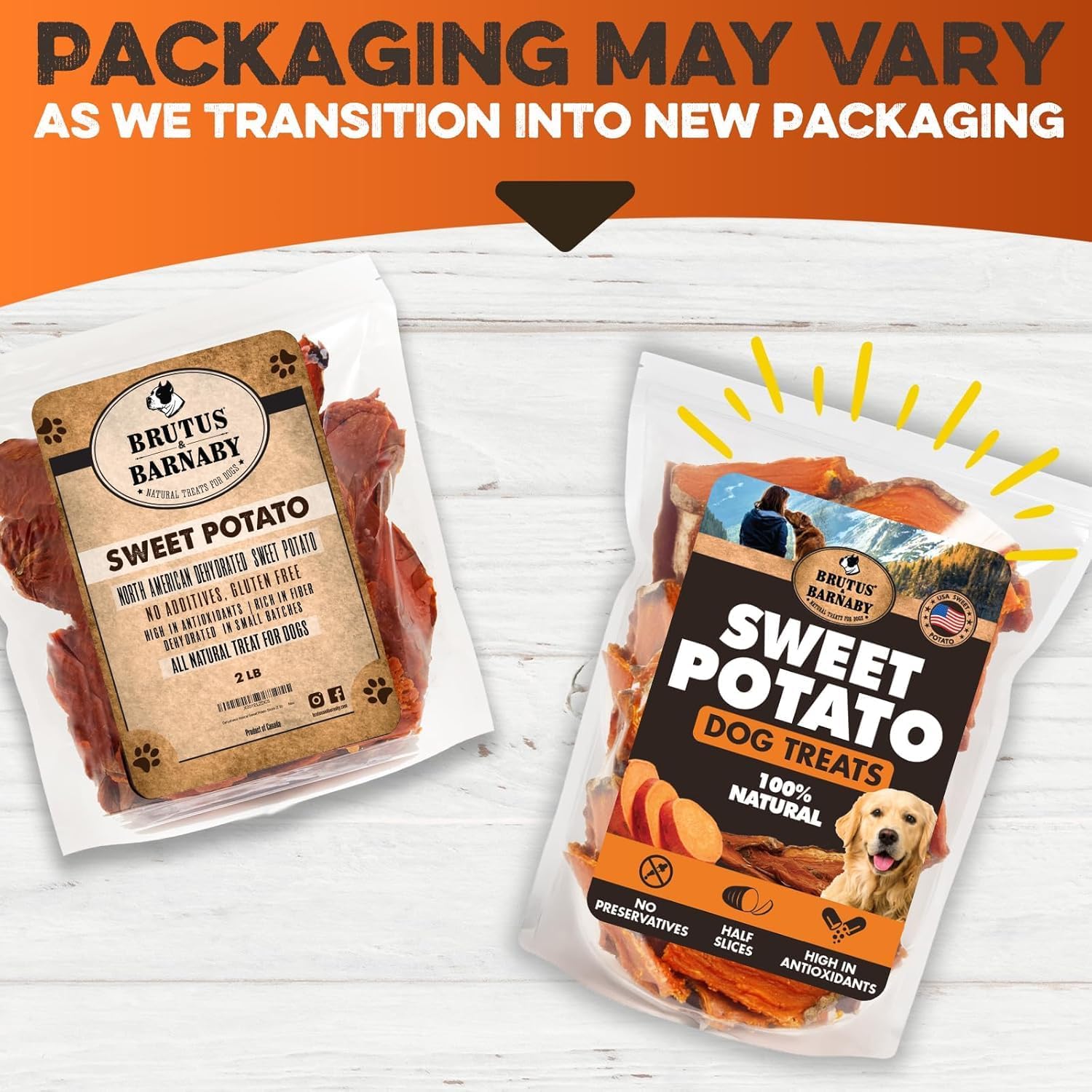BRUTUS & BARNABY Dried Sweet Potato Dog Treats & Chews, Full Slices, 14 oz | Single ingredient, healthy, hypoallergenic; gentle on sensitive stomachs. Made in USA, thick cut for large breeds