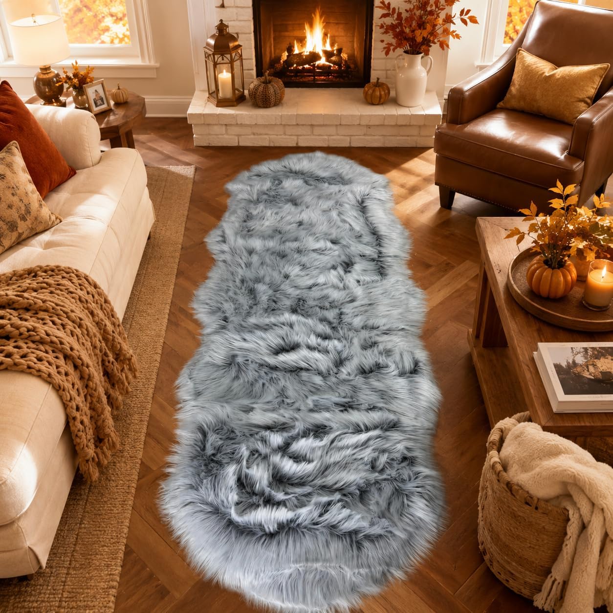 EasyJoy Ultra Soft Fluffy Shaggy Area Rug Faux Fur Rug Chair Cover Seat Pad Fuzzy Area Rug for Bedroom Floor Sofa Living Room (2 x 6 ft Sheepskin