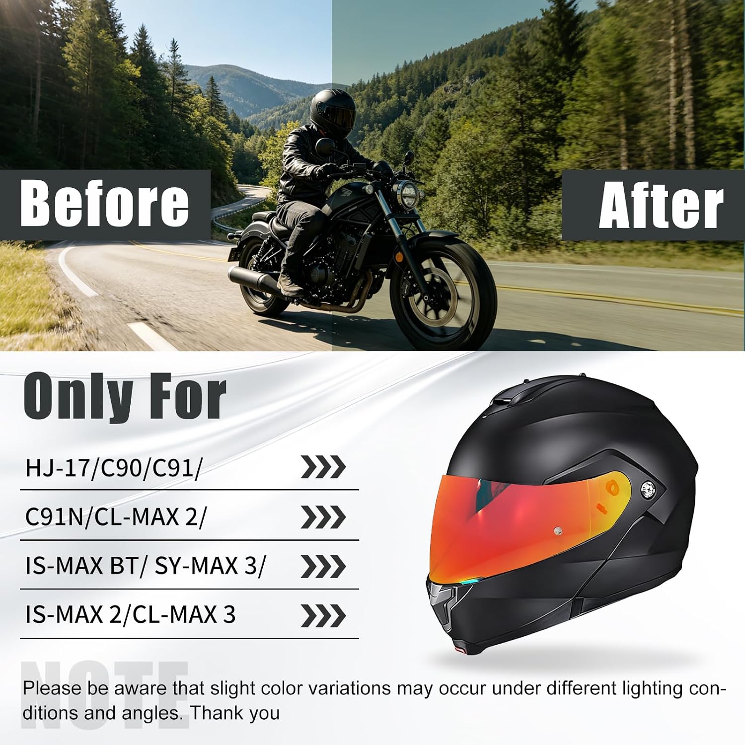 VCOROS C91 Helmet Shield for HJ-17 C90 C91N CL-MAX 2 IS-MAX BT SY-MAX 3 | UV400 Protection,Tinted Face Shield for HJ-17 C90 C91N CL-MAX 2 IS-MAX BT SY-MAX 3 IS-MAX 2 CL-MAX 3 Visor Replacement