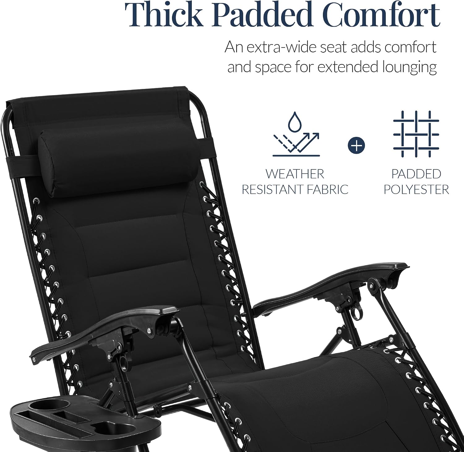 Best Choice Products Oversized Padded Zero Gravity Chair, Folding Outdoor Patio Recliner, XL Anti Gravity Lounger for Backyard w/Headrest, Cup Holder