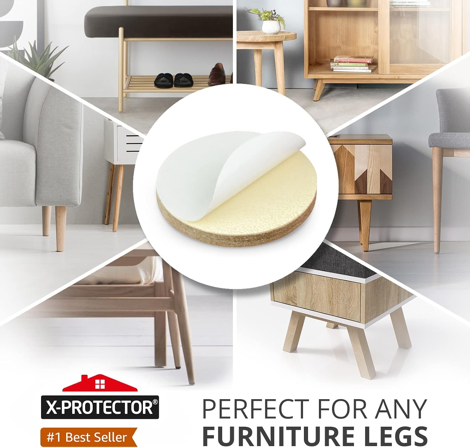 16 Heavy-Duty Felt Furniture Pads 2” 1/4” Thick X-Protector Round Felt Pads | for Furniture Feet - The Best Felt Floor Protectors for Furniture to Prevent Scratches. Protect Your Hard Floor! (Brown)