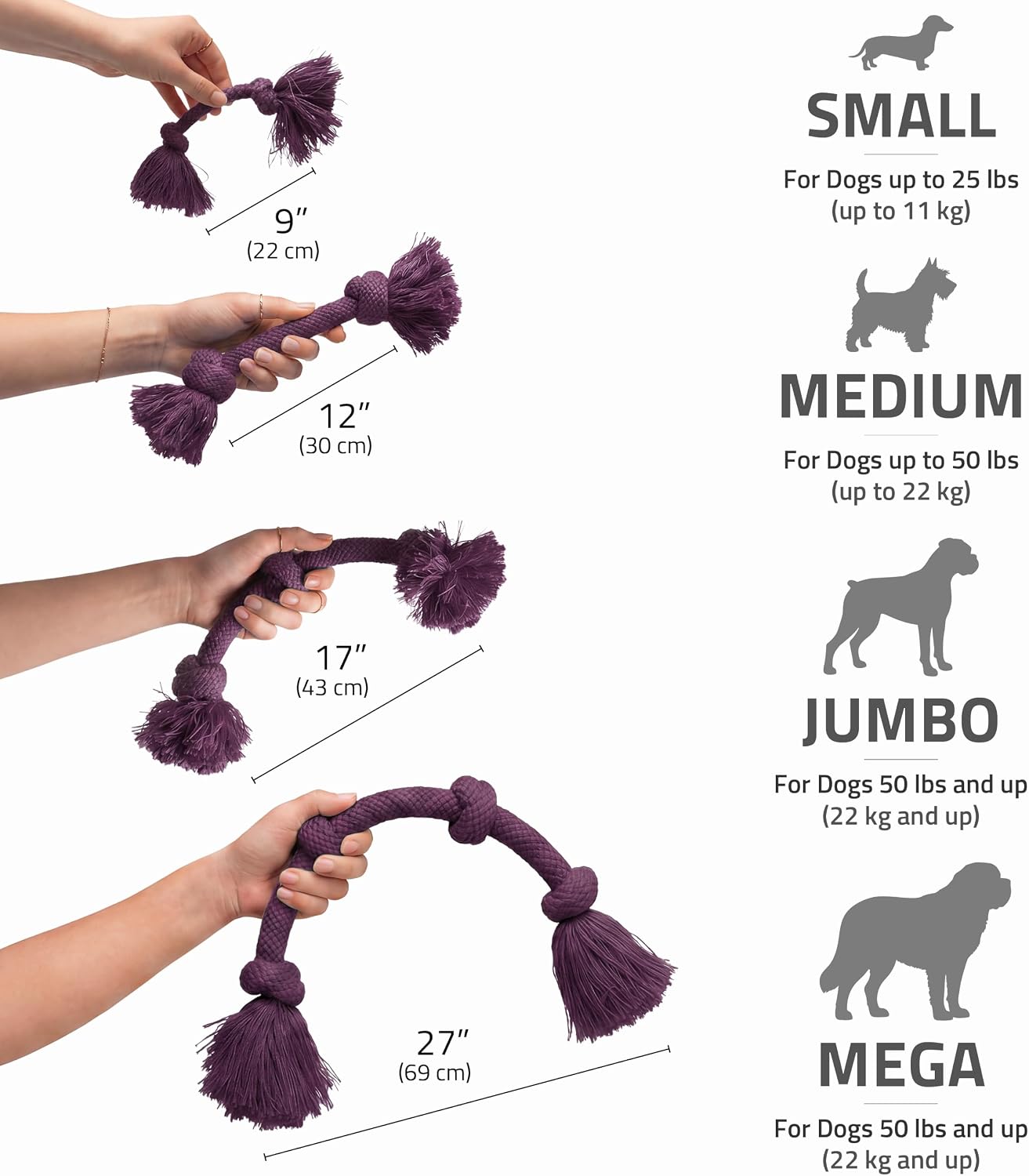Playology Tug Rope Dog Toys for Large Breed Dogs - Jumbo, Beef Scent