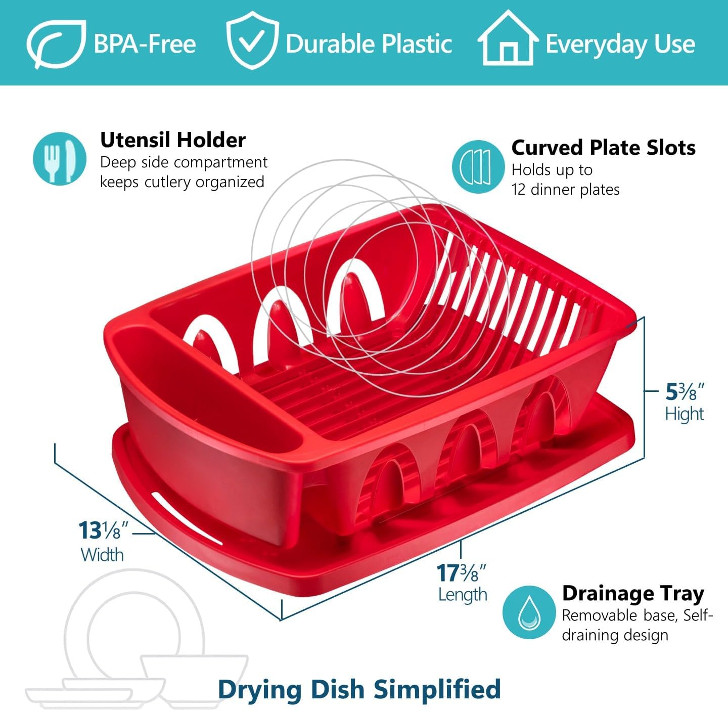 Tribello Sink Dish Drying Rack, Heavy Duty Hard Plastic Drying Rack, Dish Drainer for Kitchen Counter with Drainboard Set