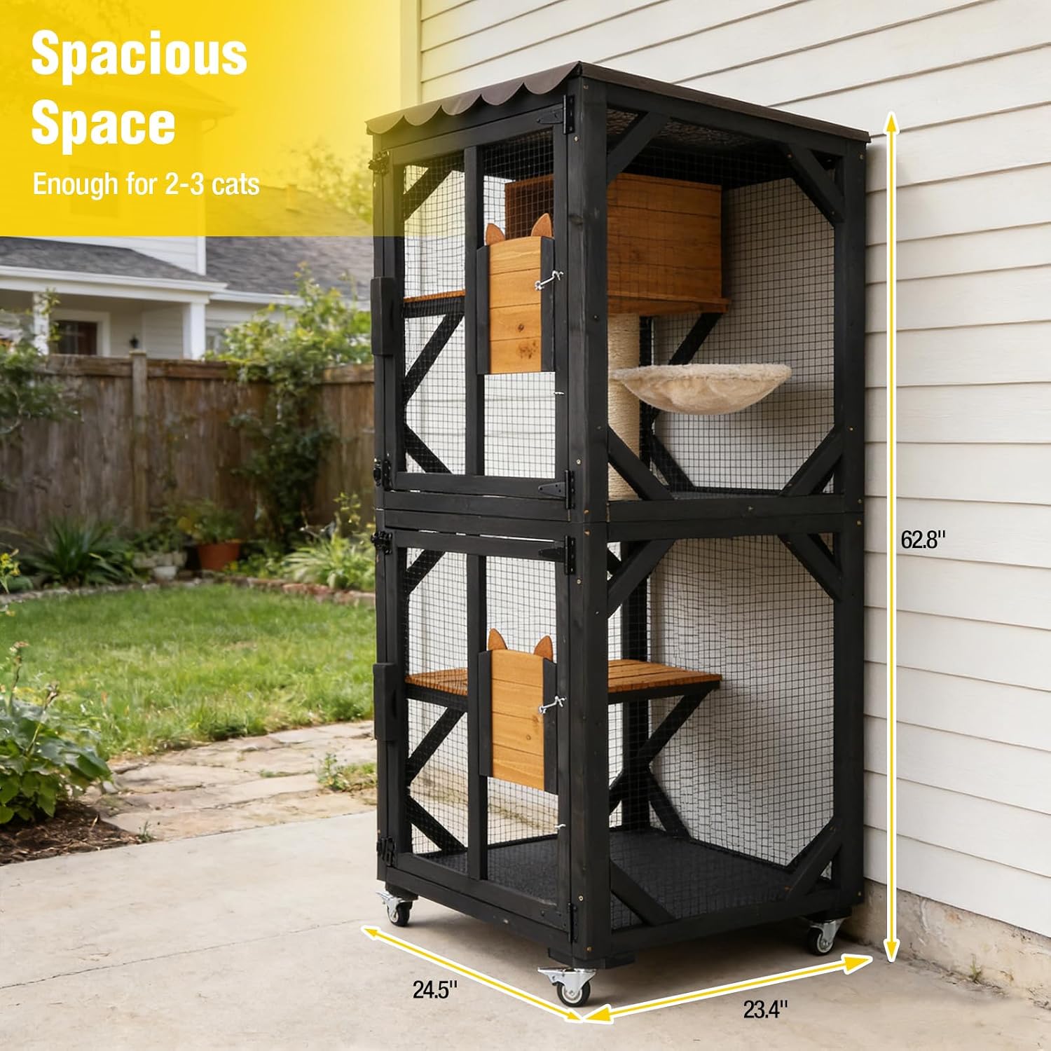 Aivituvin Cat House Outdoor Cat Catio Wooden Large Enclosure with Run on Wheels 70.9" Upgraded Version Catio with Reinforcement Strip