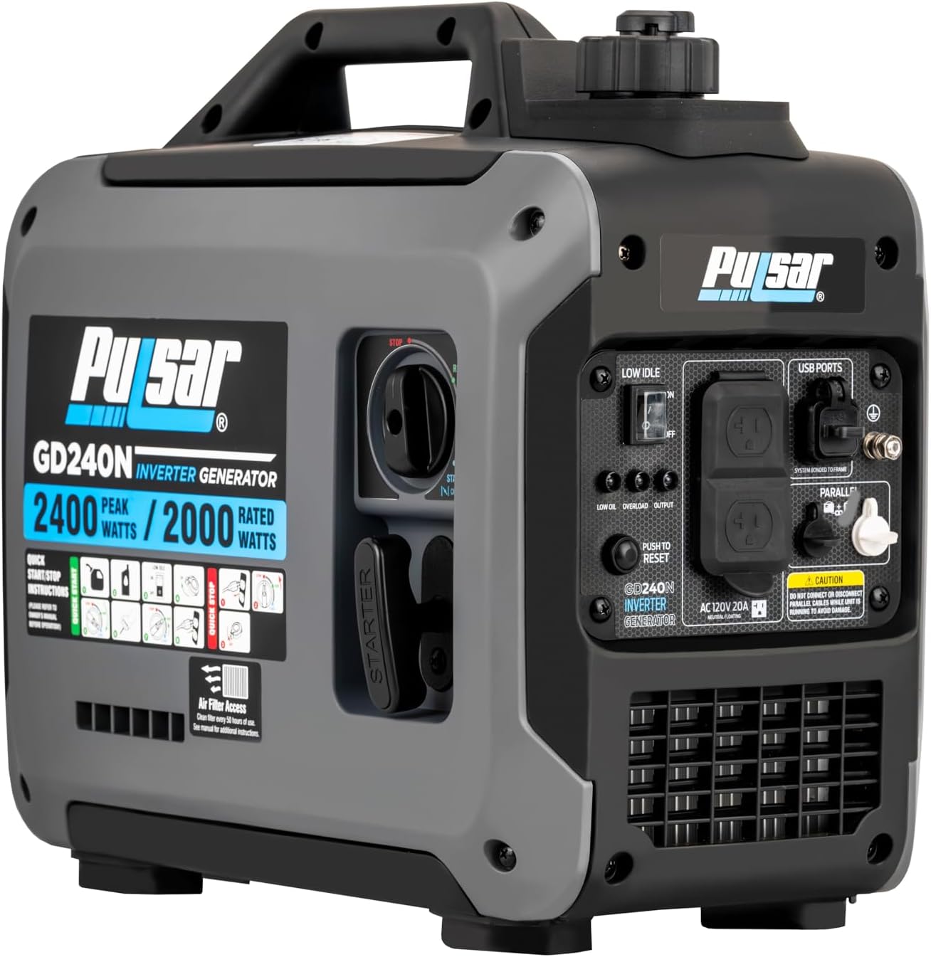 Pulsar 2,300W Portable Gas-Powered Quiet Inverter Generator With USB Outlet & Parallel Capability, Carb Compliant, G2319N