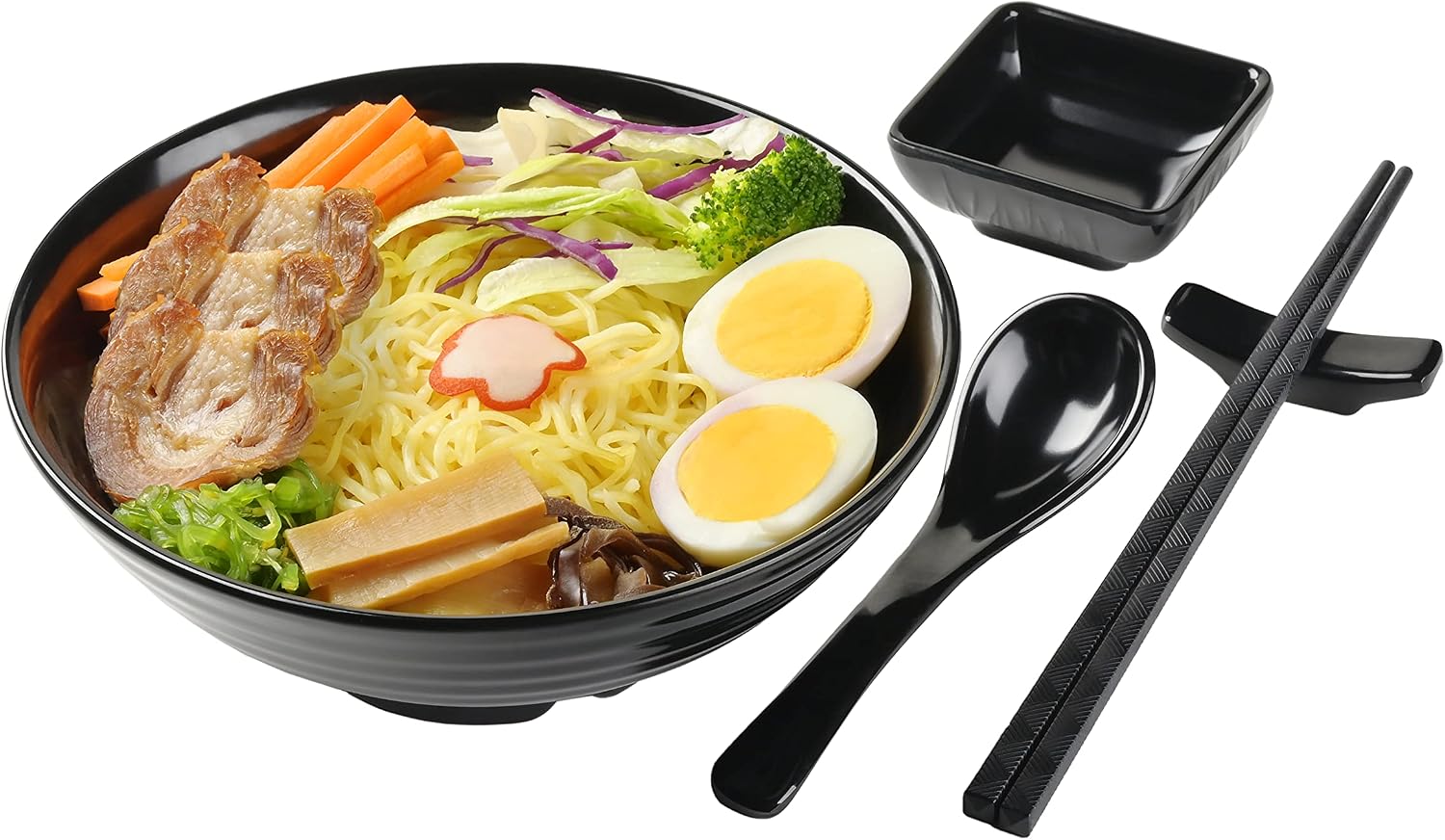 Unbreakable Ramen Bowl Set with Chopsticks and Spoon: 2 large Japanese Style Melamine Ramen Bowls
