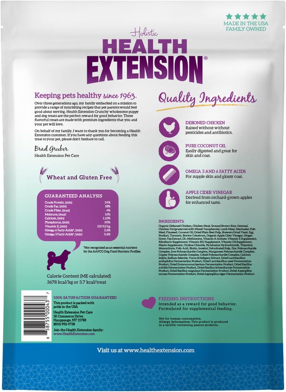 Health Extension Heart-Shaped Crunchy Biscuits, 12oz (340g) – Chicken Flavor, GMO-Free Dog Training Treats for Small Breeds