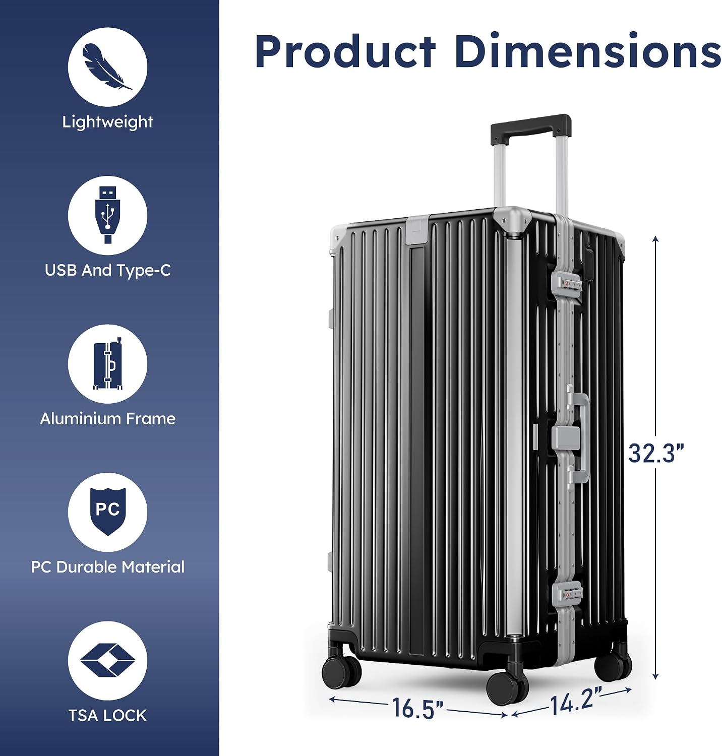 ALPHA CAMP Trunk Luggage 28 Inch with Aluminum Frame Zipperless Suitcase | Large Checked Thickened 3-Layer PC Hardside Luggage with TSA Lock,Charging Port,Cup Holder and Spinner Wheels for Travel