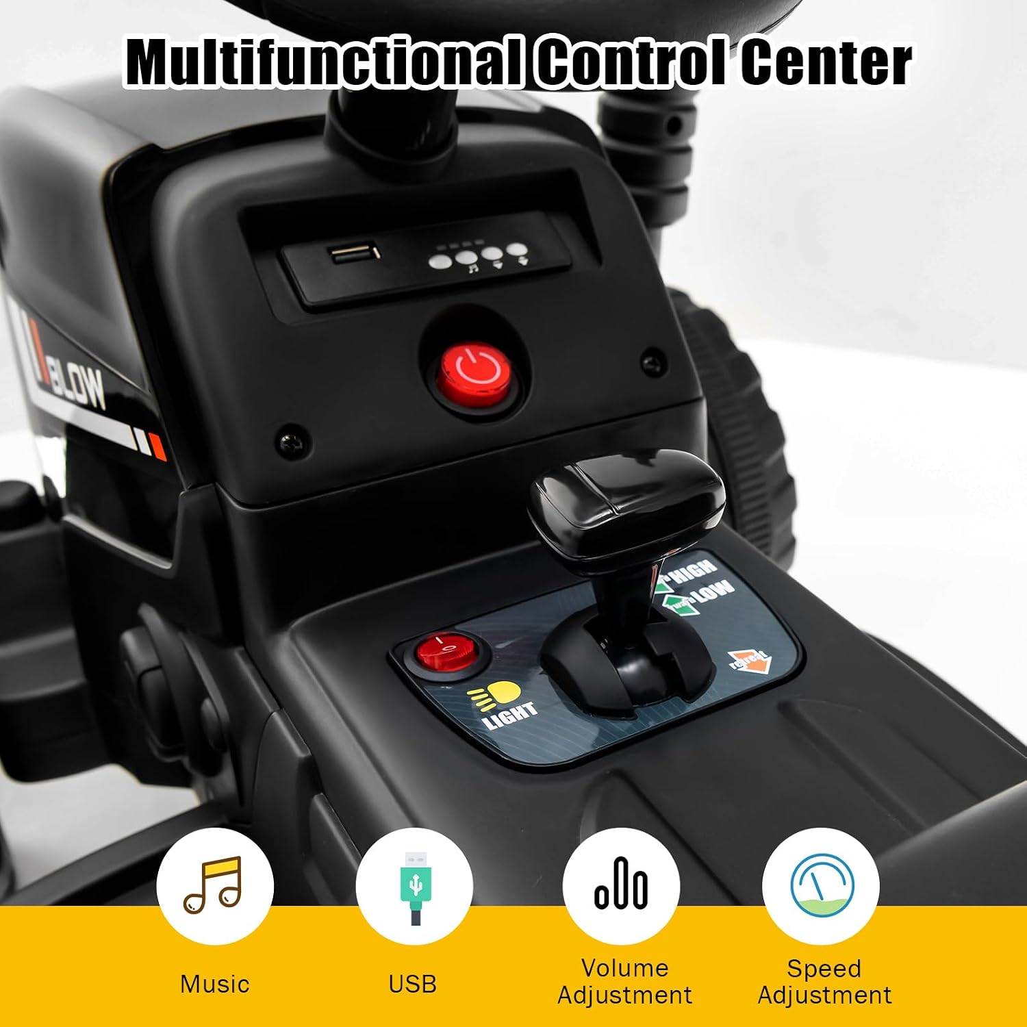 Costzon Ride on Tractor with Detachable Trailer, Kids' Electric Vehicles w/3-Gear-Shift Ground Loader, Wireless Design & USB, 7 LED Headlights