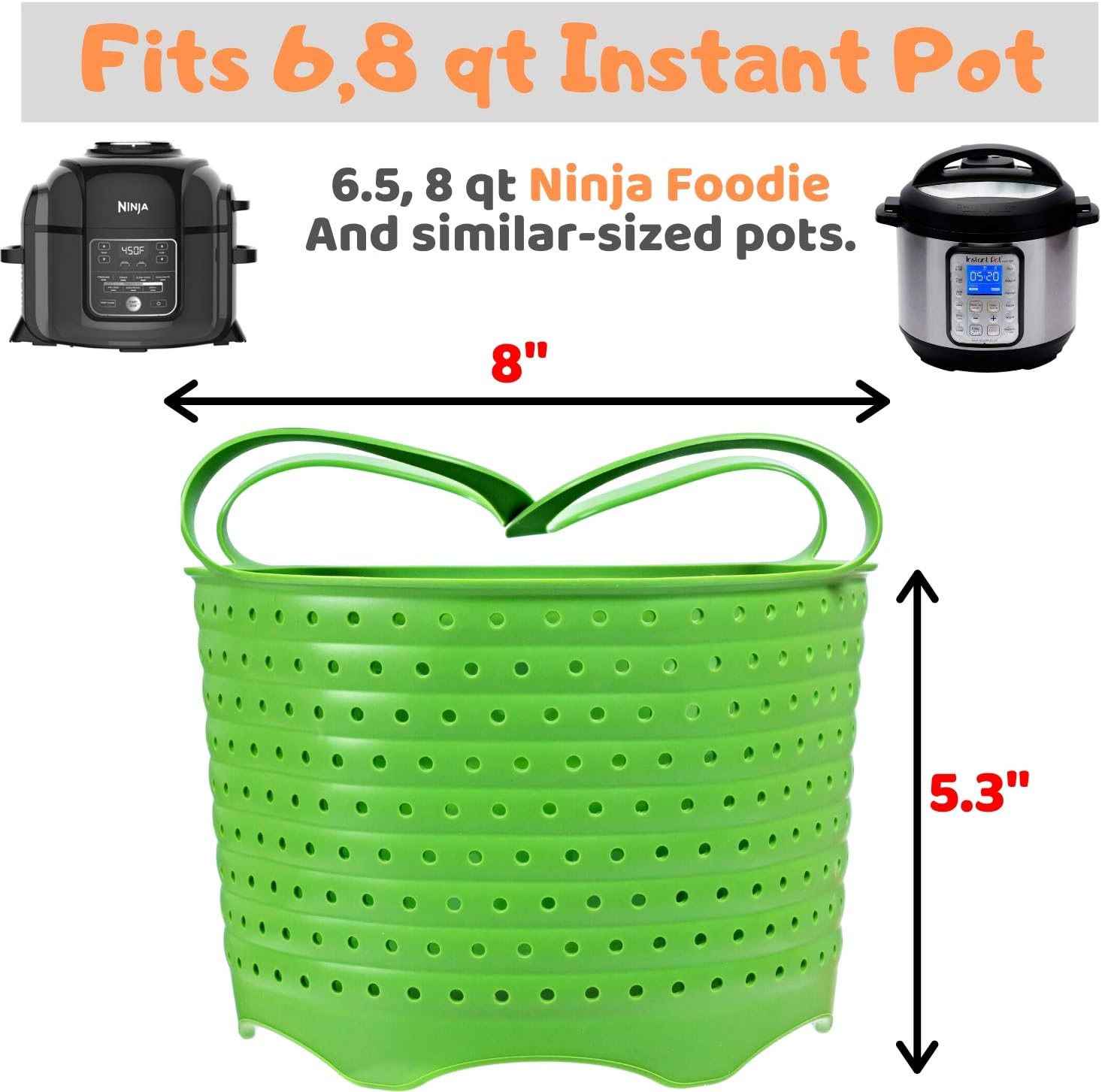 Silicone Steamer Basket | Foldable, Space-Saving | Fits 6,8 Qt Instant Pot and Similar-Sized Pressure Cookers Accessories | Silicone Strainer