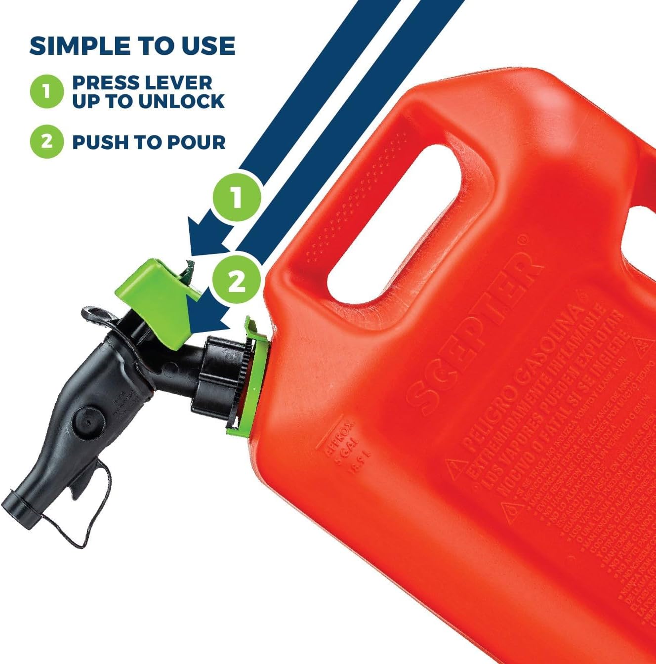 Scepter 1 Gal Gas Can, Spill Proof SmartControl Spout, Spout Extender, Red