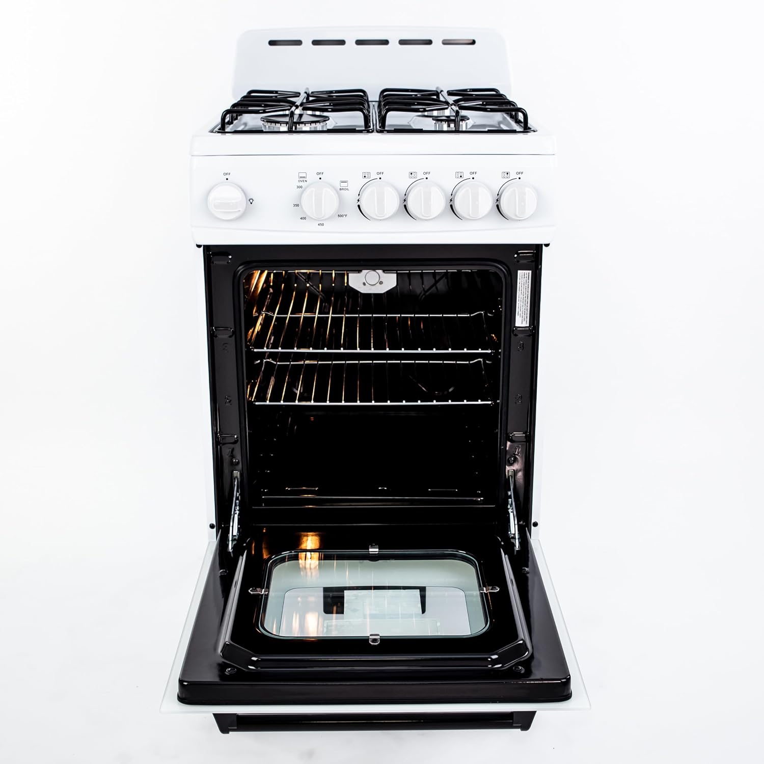 Avanti Compact Gas Range Oven, 4 Sealed Burners, 20-Inch, Stainless Steel | Avanti Compact Gas Range Oven, Freestanding with 4 Sealed Burners, Broiler with Pan, Storage Drawer, 20-Inch, Stainless Steel