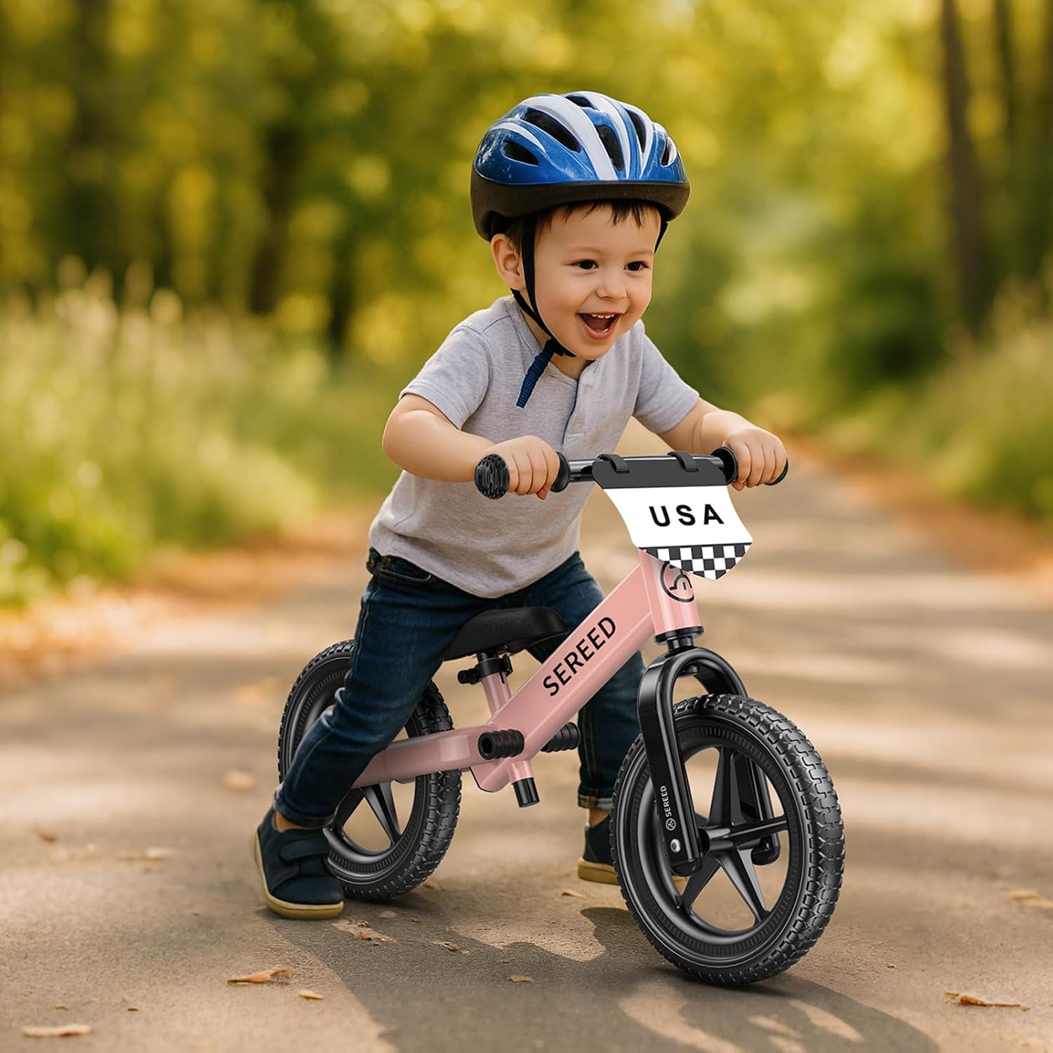 SEREED Toddler Balance Bike 2 Year Old, Gift for 2-3 Boys Girls, Adjustable | No Pedal Kids Toy Bike for 2-5 Years Old, Customize Plate with 3pcs Stickers (White)