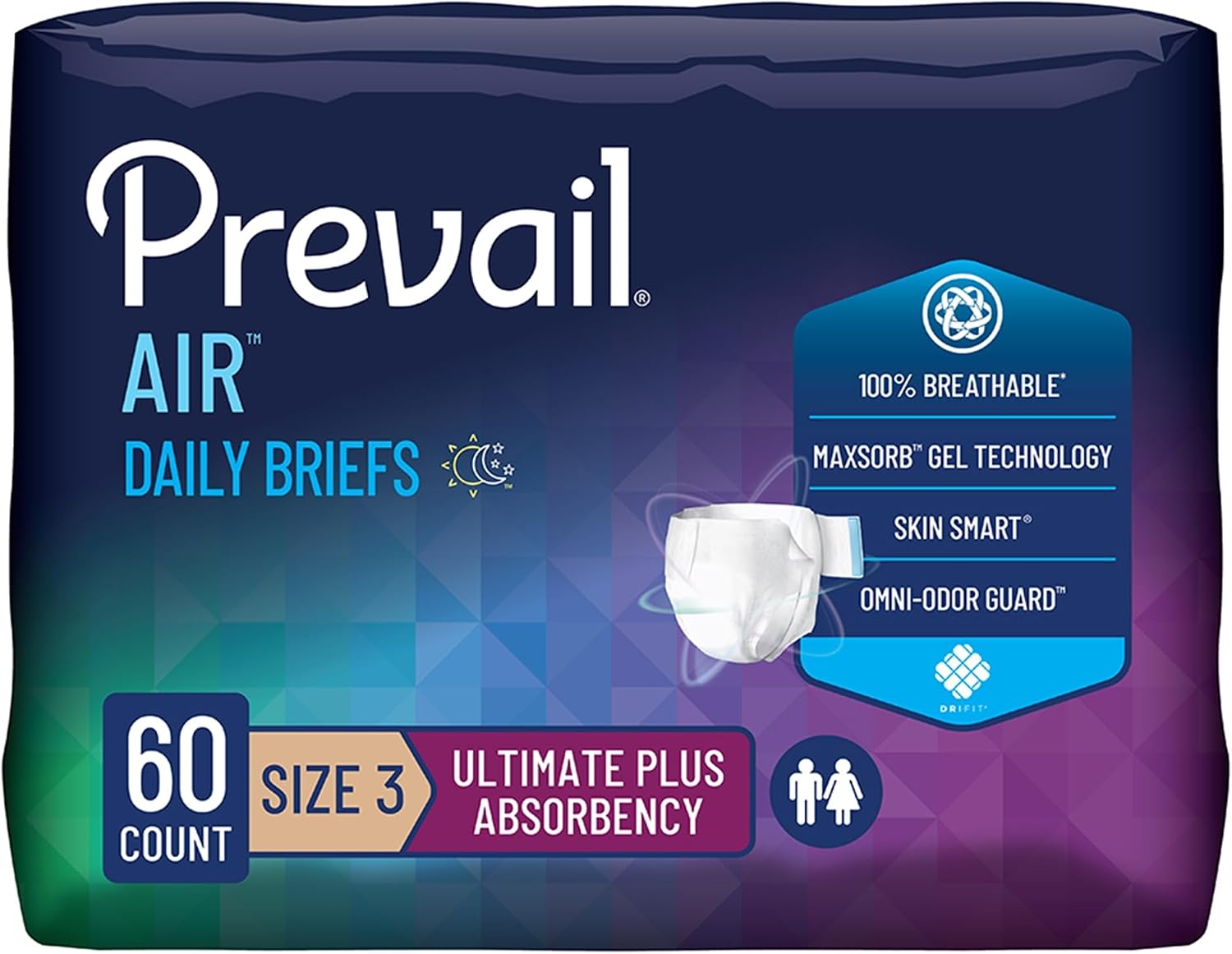 Prevail Breezers 360 Incontinence Briefs, Ultimate Absorbency, Size Two, 72 Count