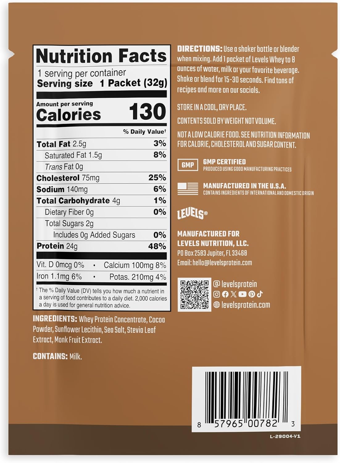 Levels Whey Protein Powder, No Artificial Ingredients, Pure Chocolate, 5LB | 24G of Protein, 5.4G BCAAs, Clean Ingredients, Hormone Free Dairy, No Fillers, No Added Sugar, No Junk