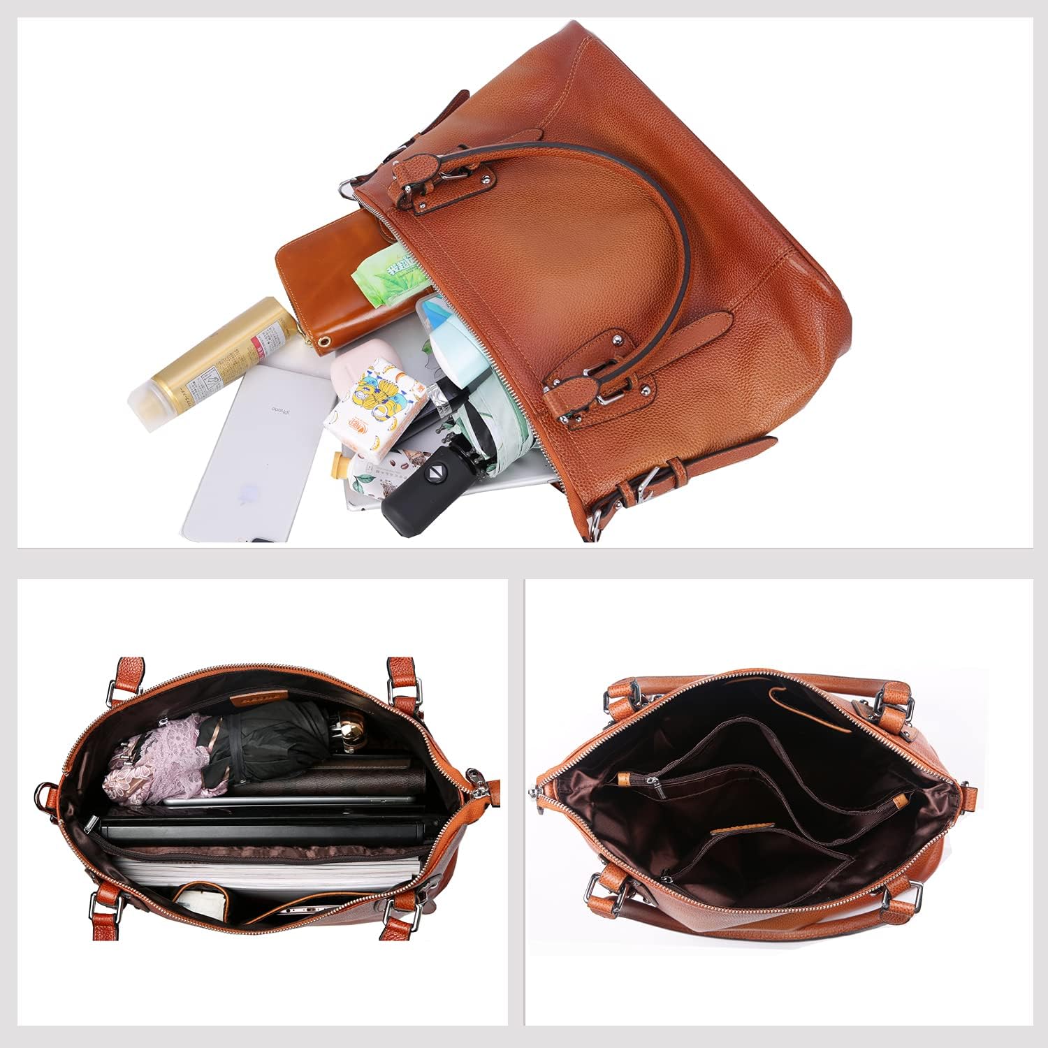 HESHE Leather Purses and Handbag for Women Shoulder Bag Tote Top Handle Bag | Genuine Designer Large Capcity Hobo Crossbody Satchel Travel Work Ladies Zippered Ladies Daily Bag Adjustable Long Strap