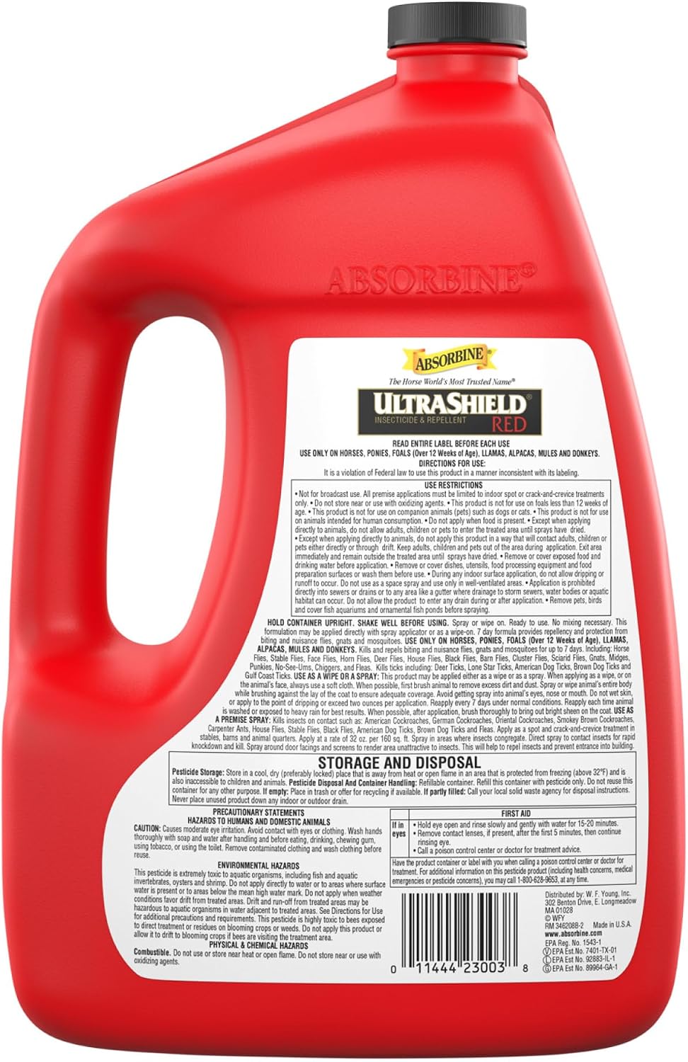 Absorbine UltraShield Red Insecticide & Repellent, 128 fl oz Gallon | Use on Horses & Premise, All-Weather up to 7 Days, Repels & Kills Multiple Species Including Flies, Mosquitoes & Gnats