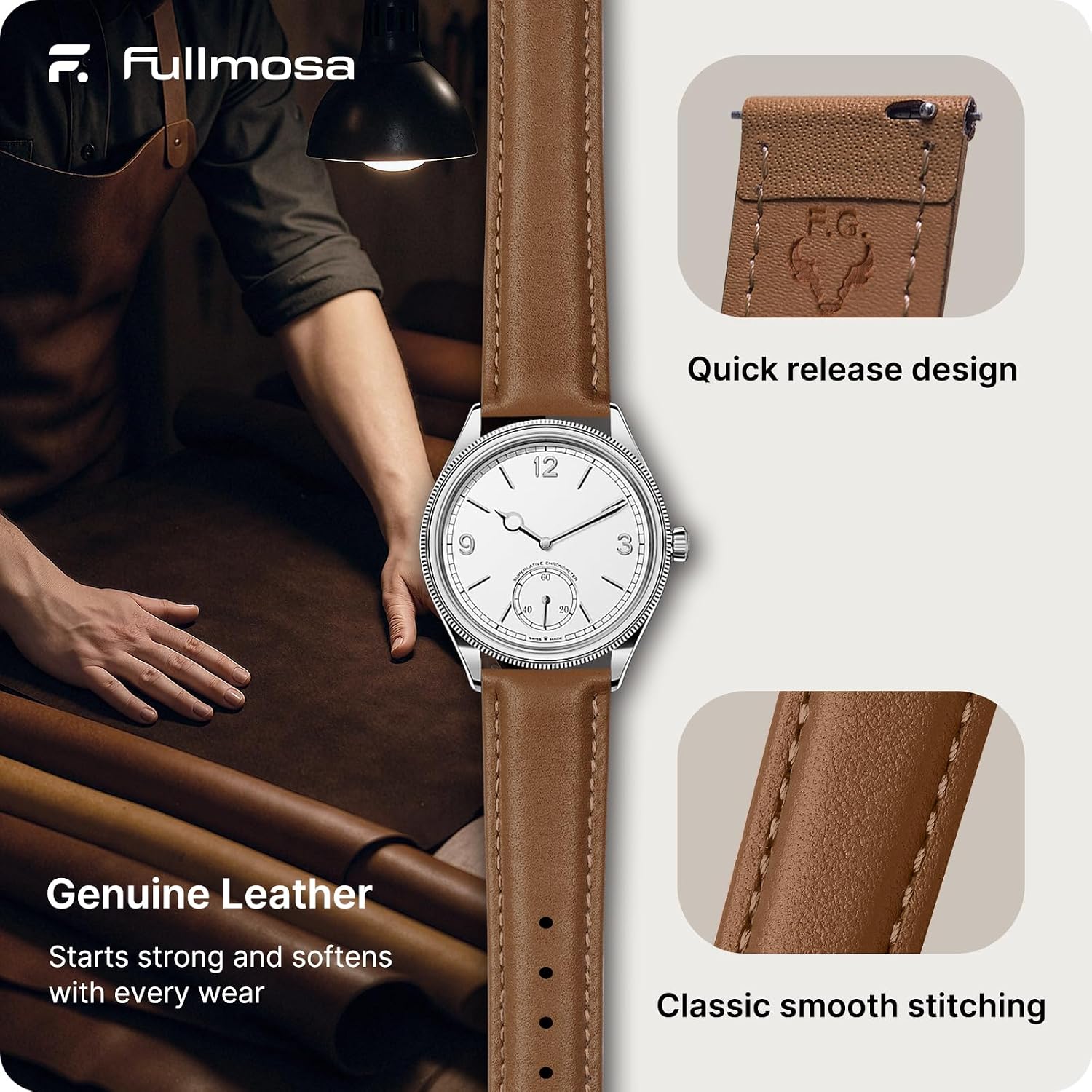 Fullmosa 22mm Quick Release Leather Watch Band for Garmin Samsung Galaxy | Strap for Garmin Vivoactive 4 45mm,Garmin Venu 4(45mm)/Venu 3/Venu 2,Samsung Galaxy Women Men, Red&Silver Buckle