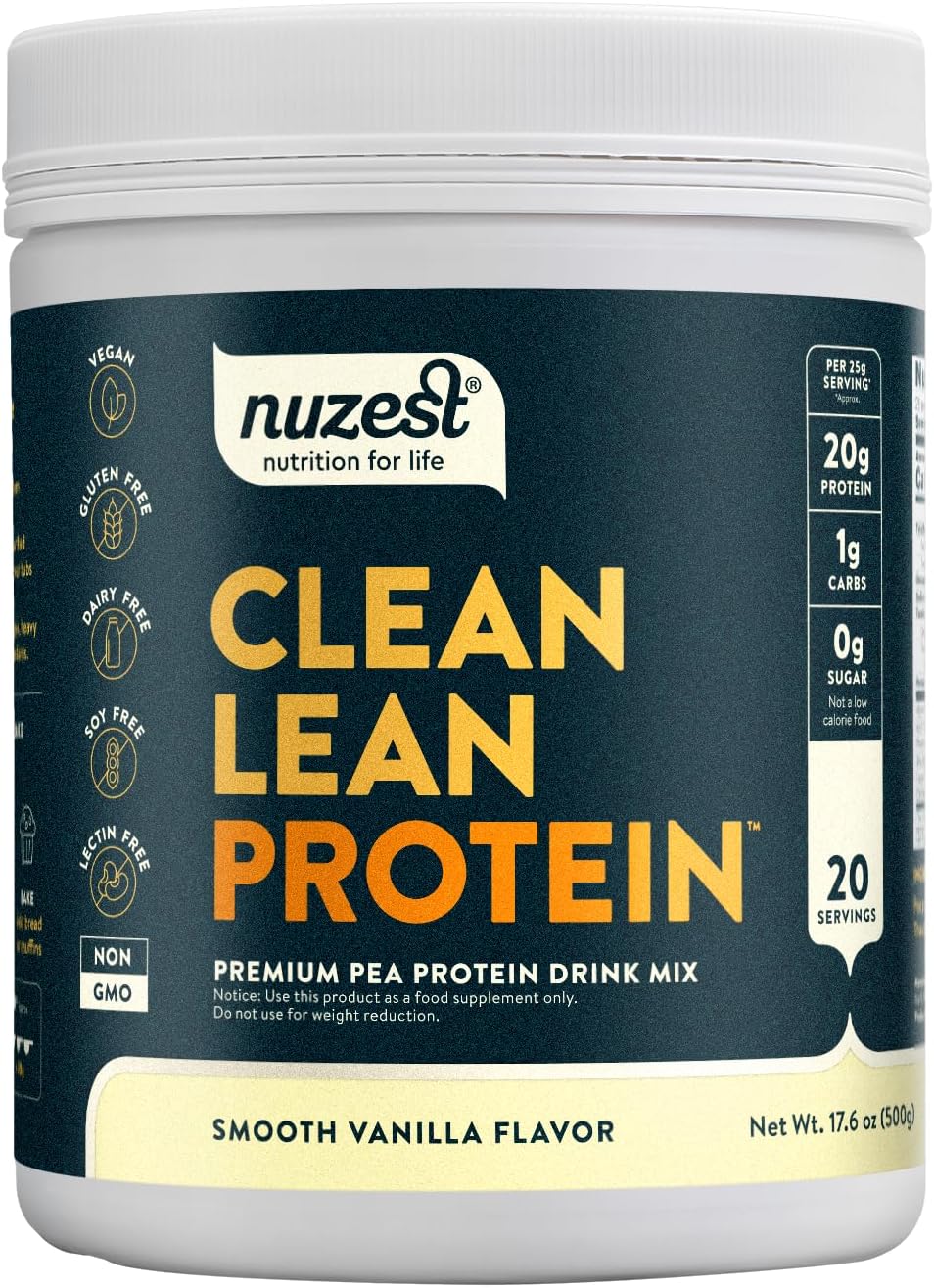 Nuzest Clean Lean Protein - Vegan Pea Protein Powder Rich Chocolate 1.1 lb | 20 Servings with 18g Protein Plant Based Protein Powder, Only 4 Ingredients, Dairy Free, Gluten Free, GMO Free, Protein Shake