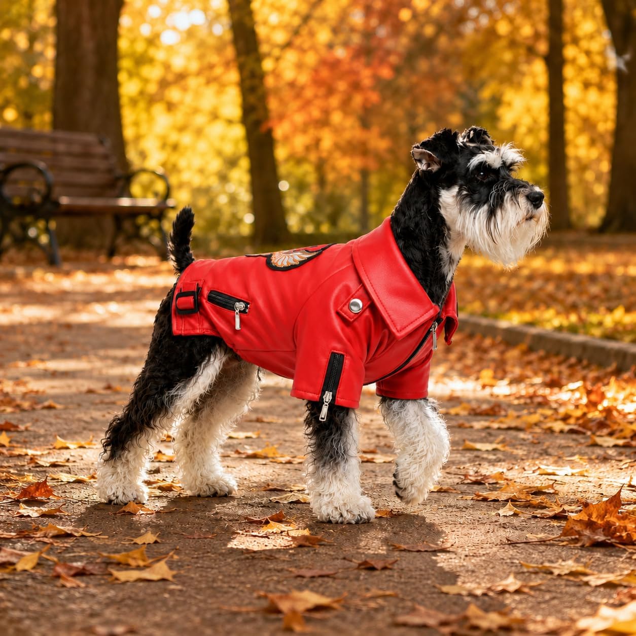 Lovelonglong Cool Dog Leather Jacket, Warm Coats Dogs Windproof Cold Weather Coats for Large Medium Small Dogs with Eagle Embroidery Black XS