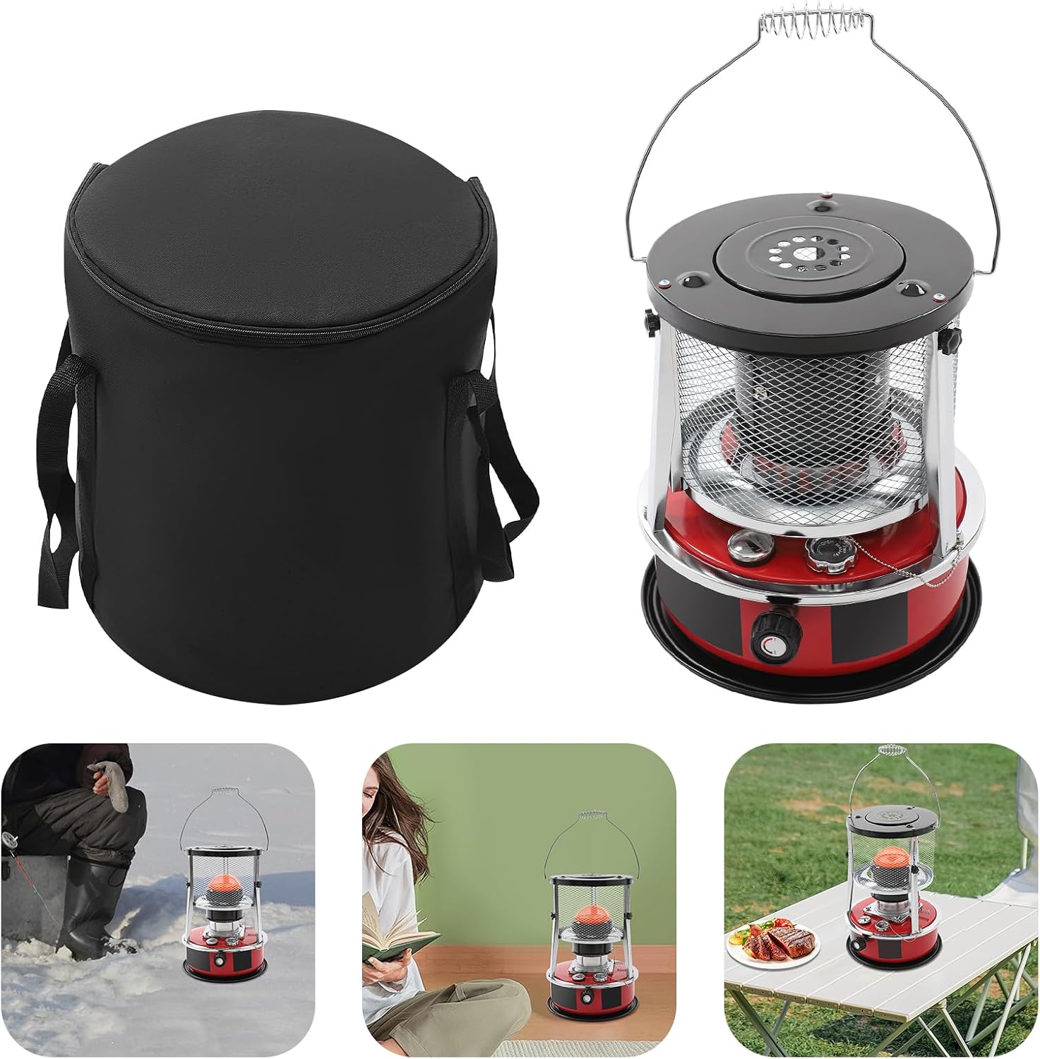 2 in 1 Portable Kerosene Heater & Stove Height Adjustable, 2600W Kerosene Stove, Non Electric Heaters for Indoor Outdoor, Emergency Oil Heater 107.64-161.46 ft²heating area for 15-17 hour(Black)