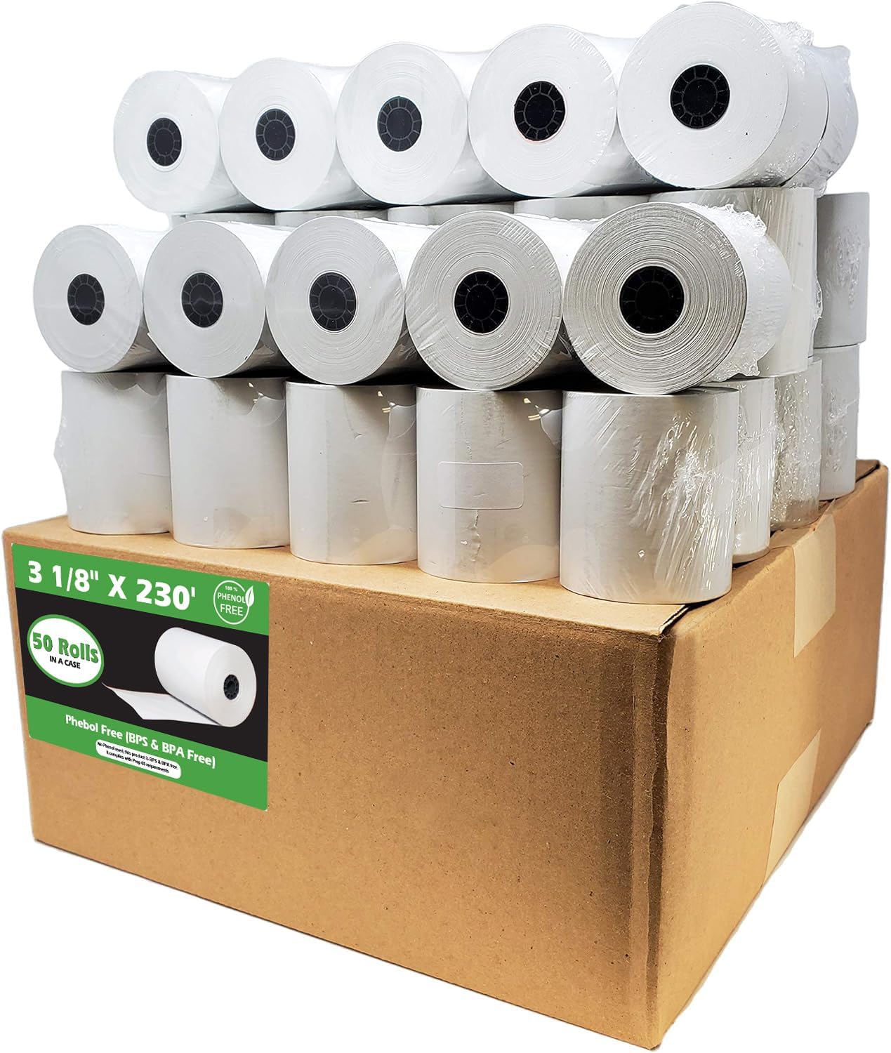 (50 Rolls) 3 1/8 x 230 Thermal Paper Receipt Rolls (55 GSM Premium Quality German Paper) Fits All POS Cash Registers BPA Free - BuyRegisterRolls