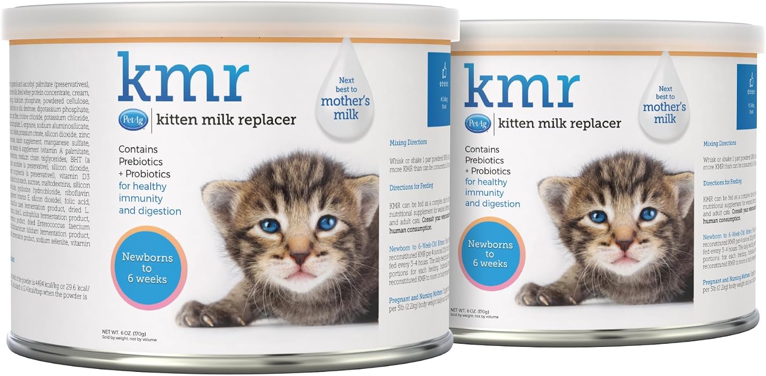 PetAg KMR Kitten Milk Replacer Powder - 6 oz, Pack of 2 - Powdered Kitten Formula with Prebiotics