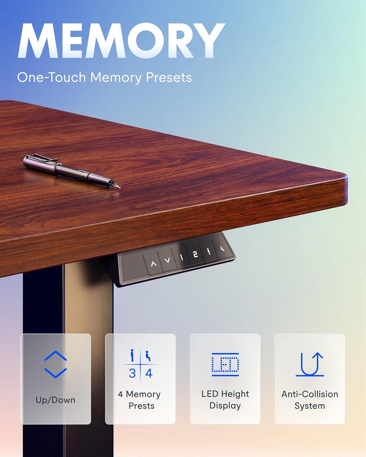 FLEXISPOT EN1 One-Piece Standing Desk, Electric Adjustable with 4 Memory Presets, 176 LBS Capacity, Stable & Quiet