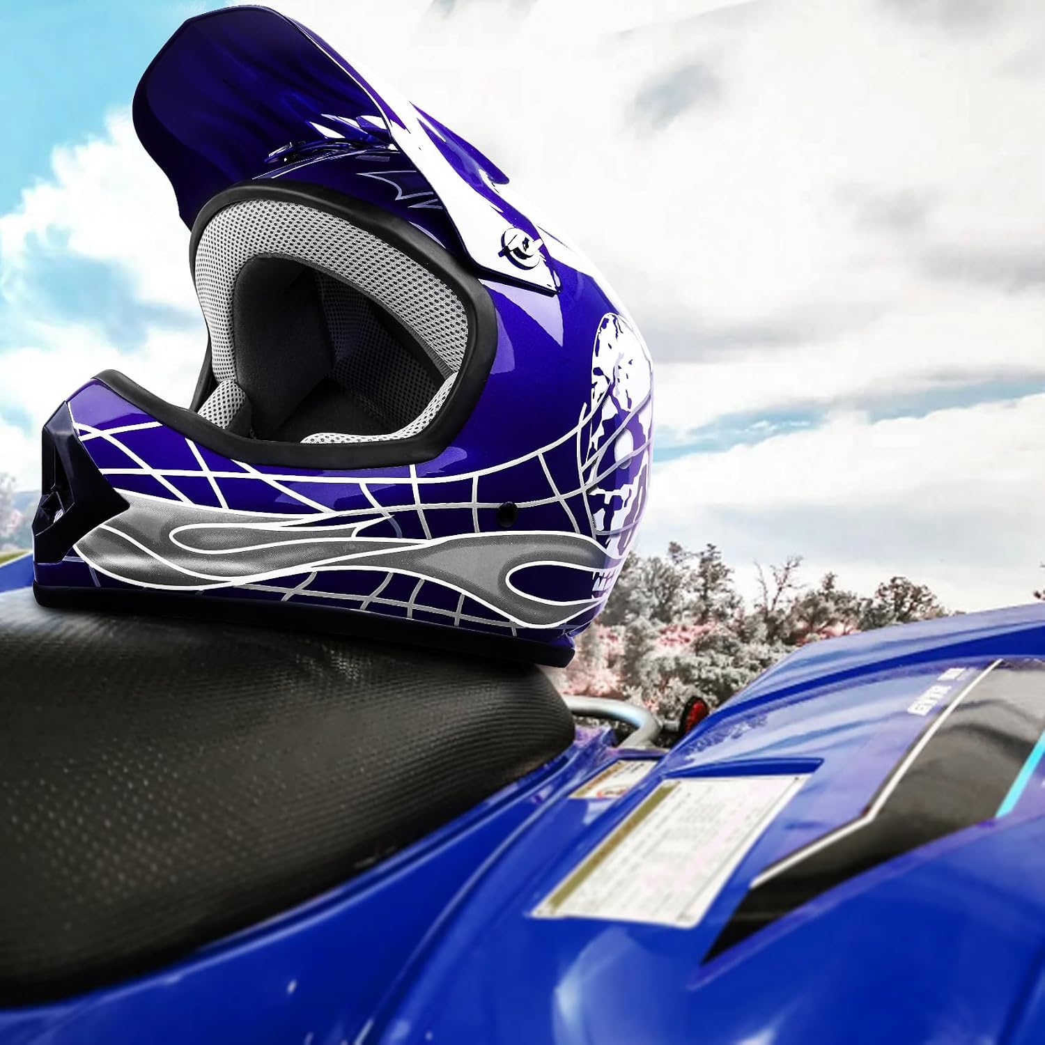 SLMOTO ATV Helmets for Kids Youth DOT Motocross Offroad Street Helmet Motorcycle Blue Helmet Dirt Bike Motocross Helmet+Goggles+Gloves